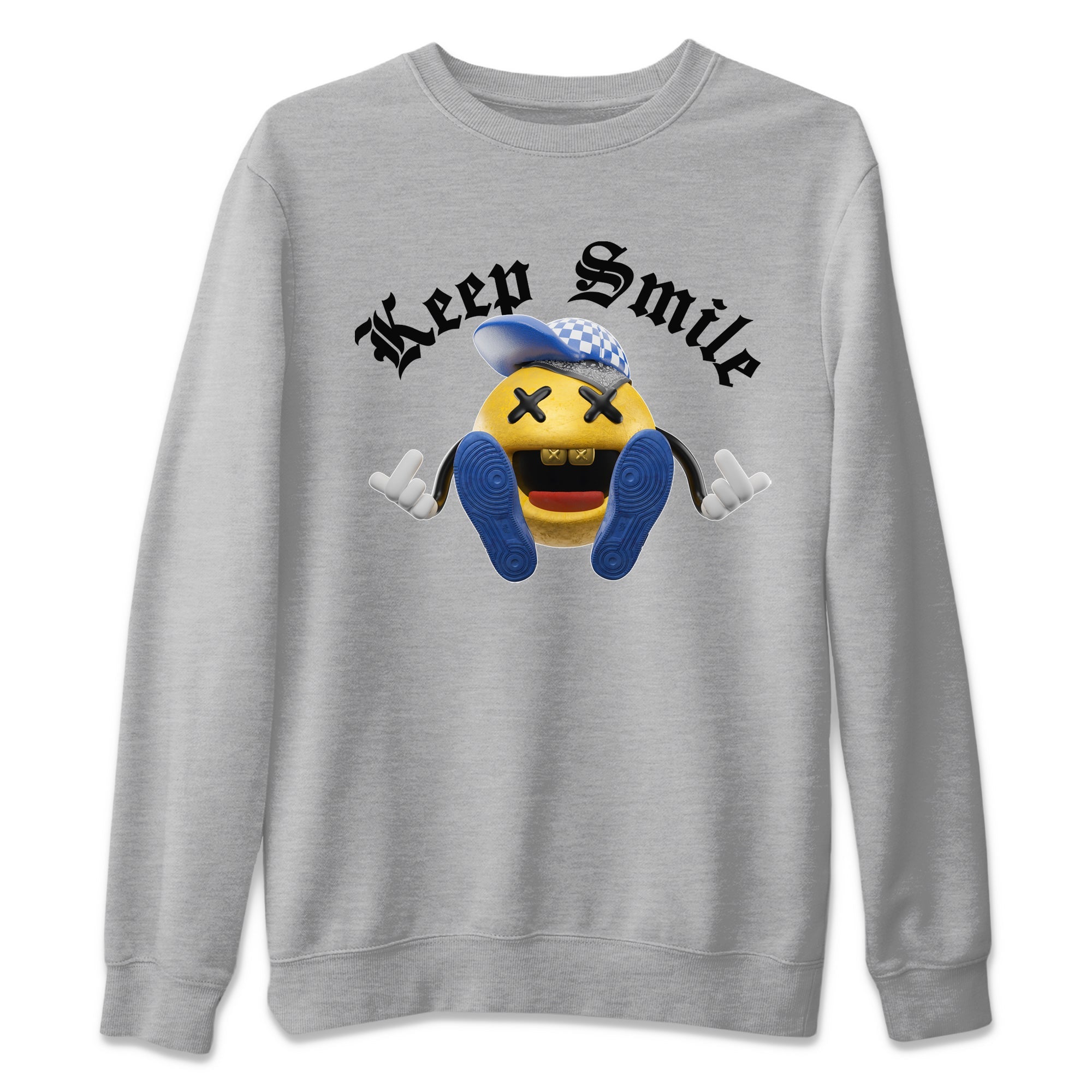 Keep Smiling Unisex Sweater – Air Jordan 1 Game Royal Varsity Maize, Sneakers Matching Sweater