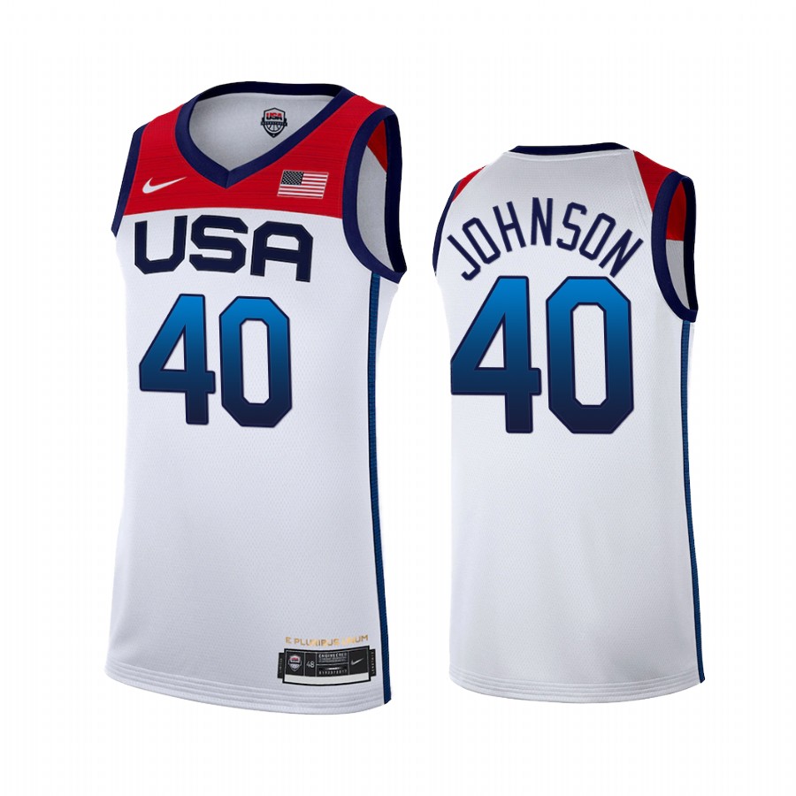 Keldon Johnson USA #40 White 2021 Tokyo Olymipcs Home Jersey