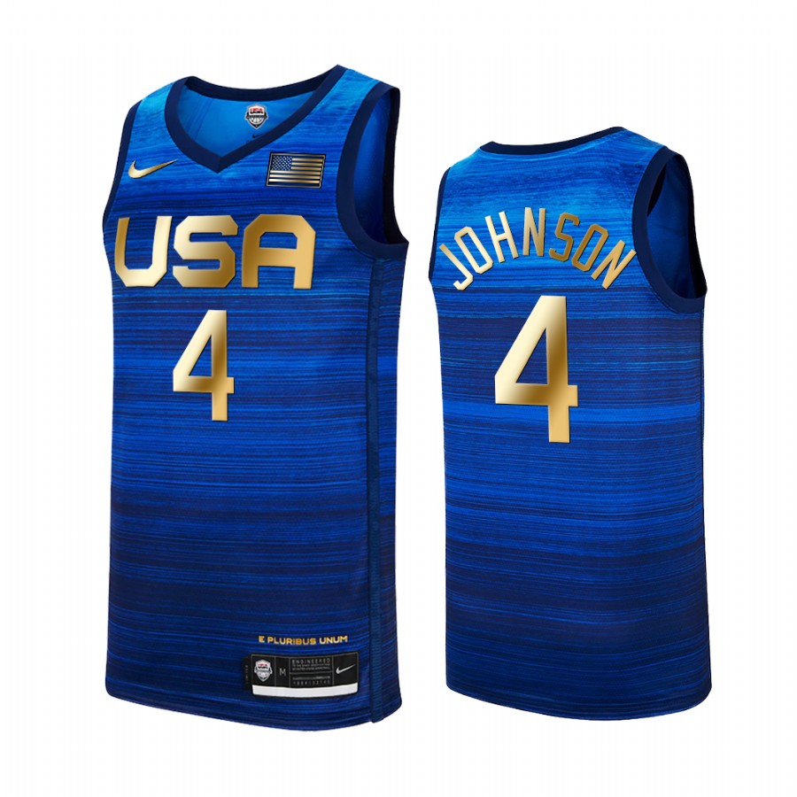 Keldon Johnson USA #4 Blue 2021 Tokyo Olymipcs Gold Winner 4 Consecutive Jersey