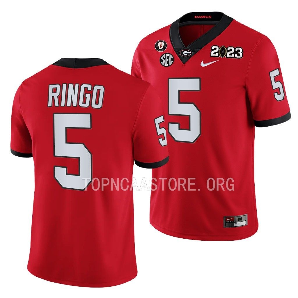 Kelee Ringo Georgia Bulldogs 2023 National Championship #5 Jersey Men's Red College Playoff Uniform