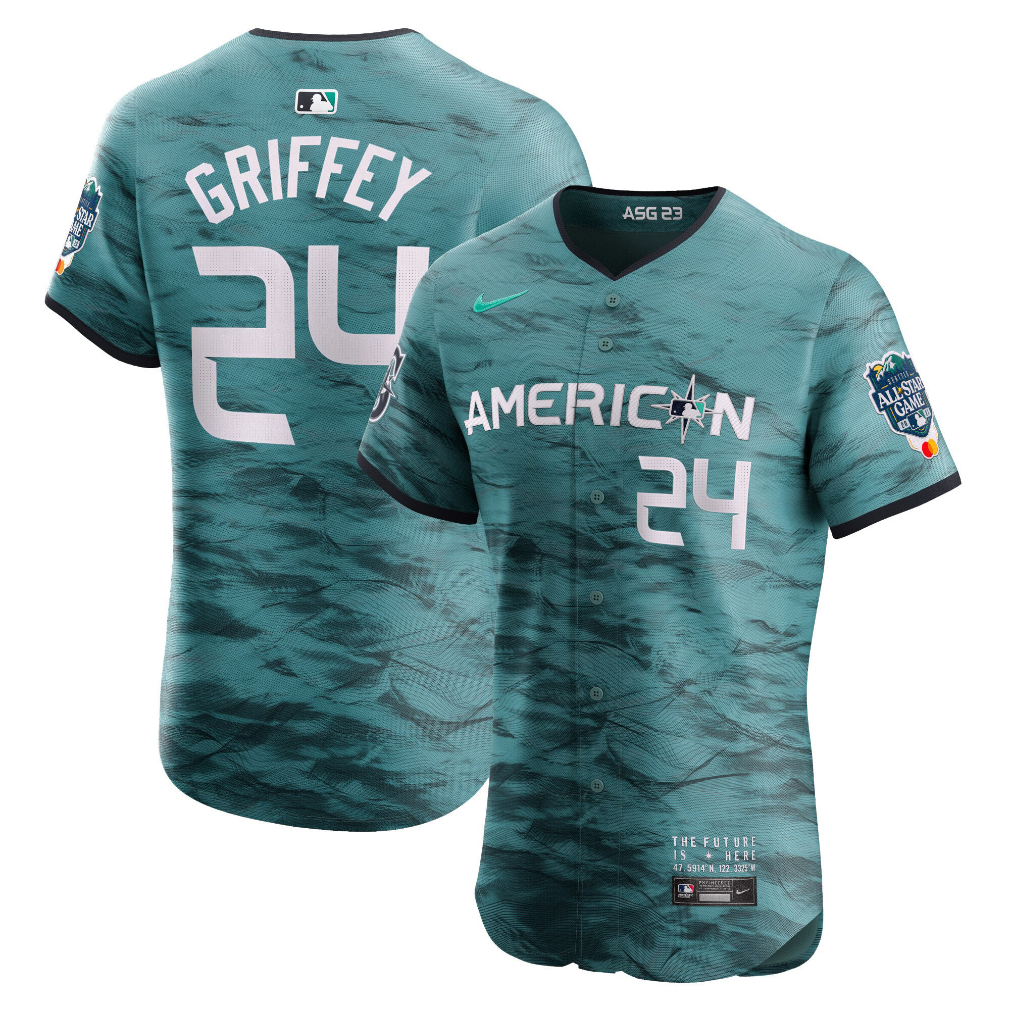 Ken Griffey Jr. Men's Seattle Mariners American League 2023 All-Star Game Teal Flex Base Jersey - All Stitched