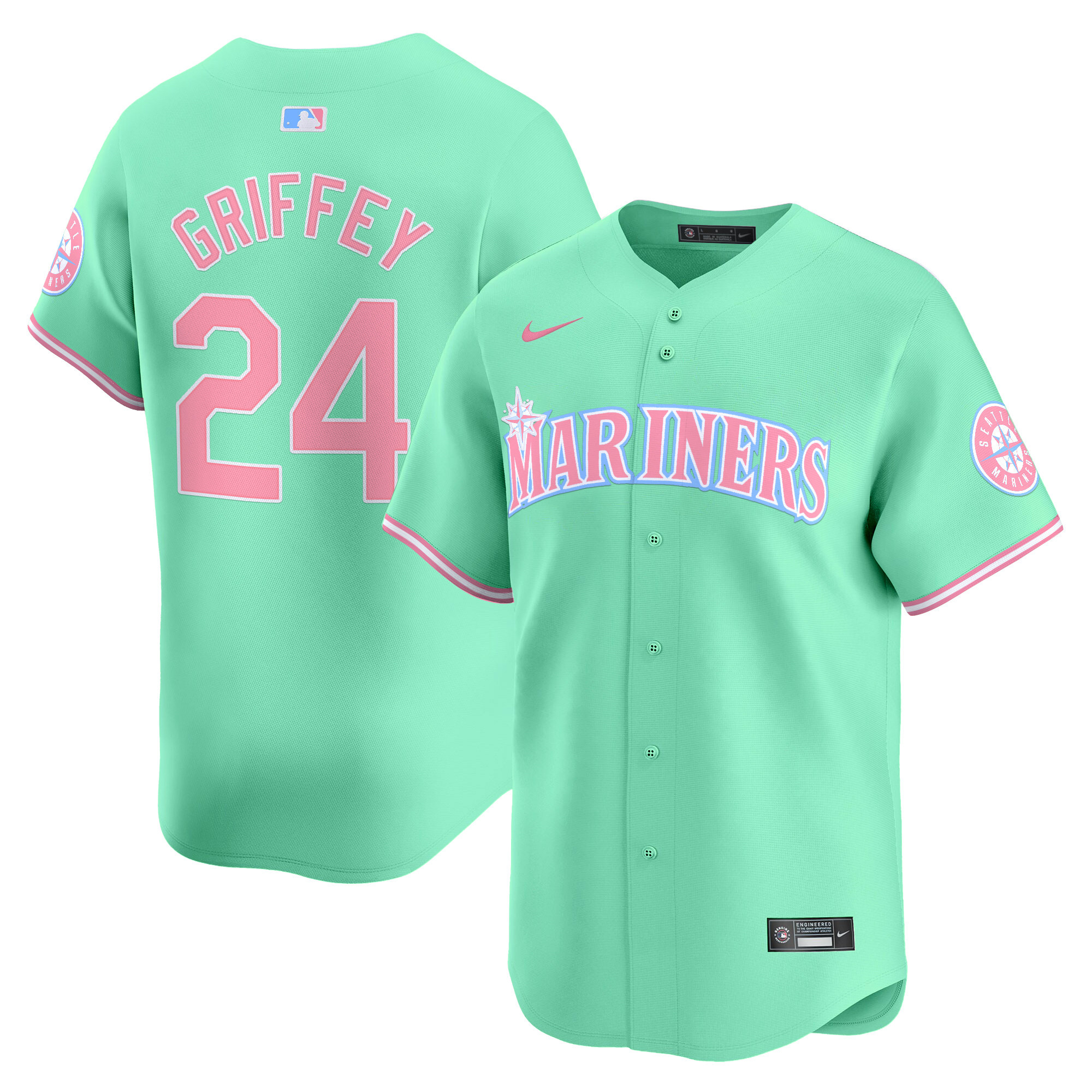 Ken Griffey Jr.Unisex Seattle Mariners Bubblegum Pink Vapor Premier Limited Light Teal Jersey - All Stitched