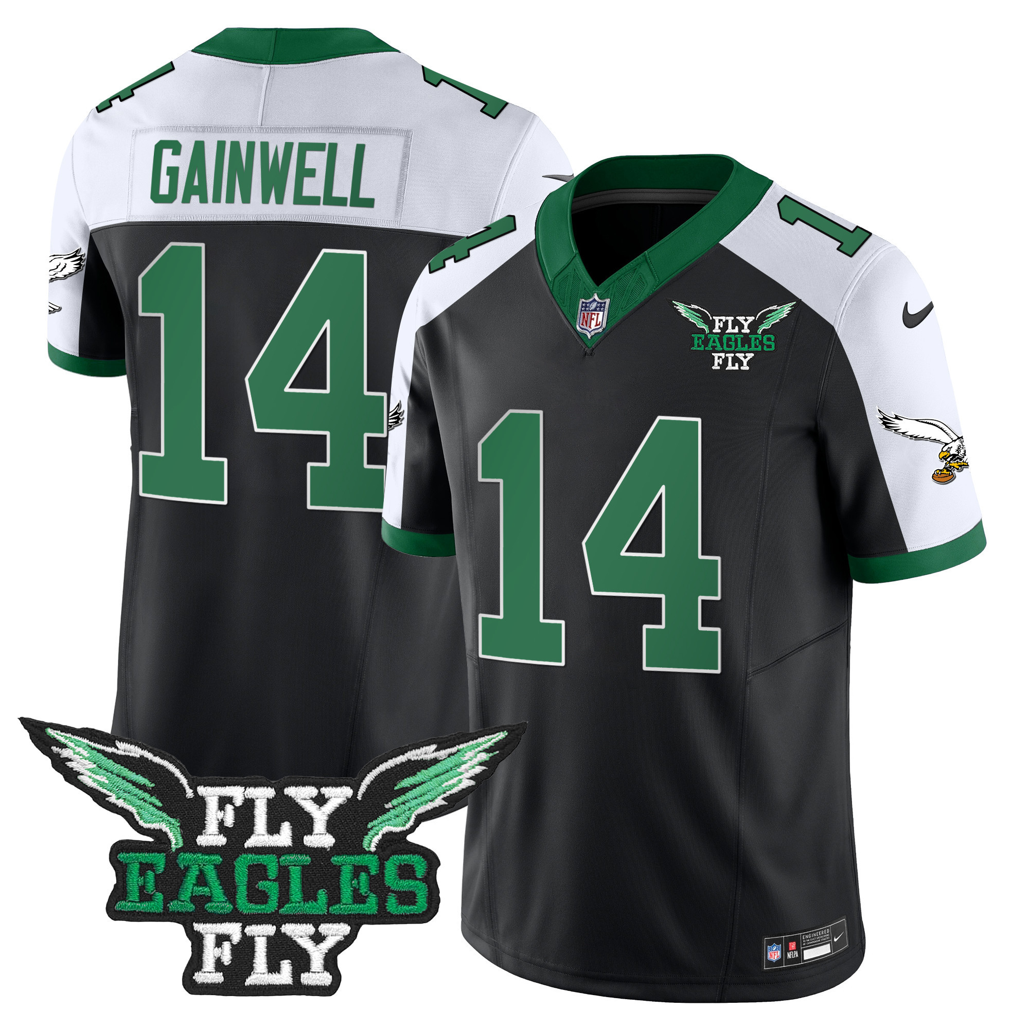 Kenneth Gainwell Men's Fly Philadelphia Eagles Fly Patch Throwback Kelly Green Vapor Black Alternate Jersey - All Stitched