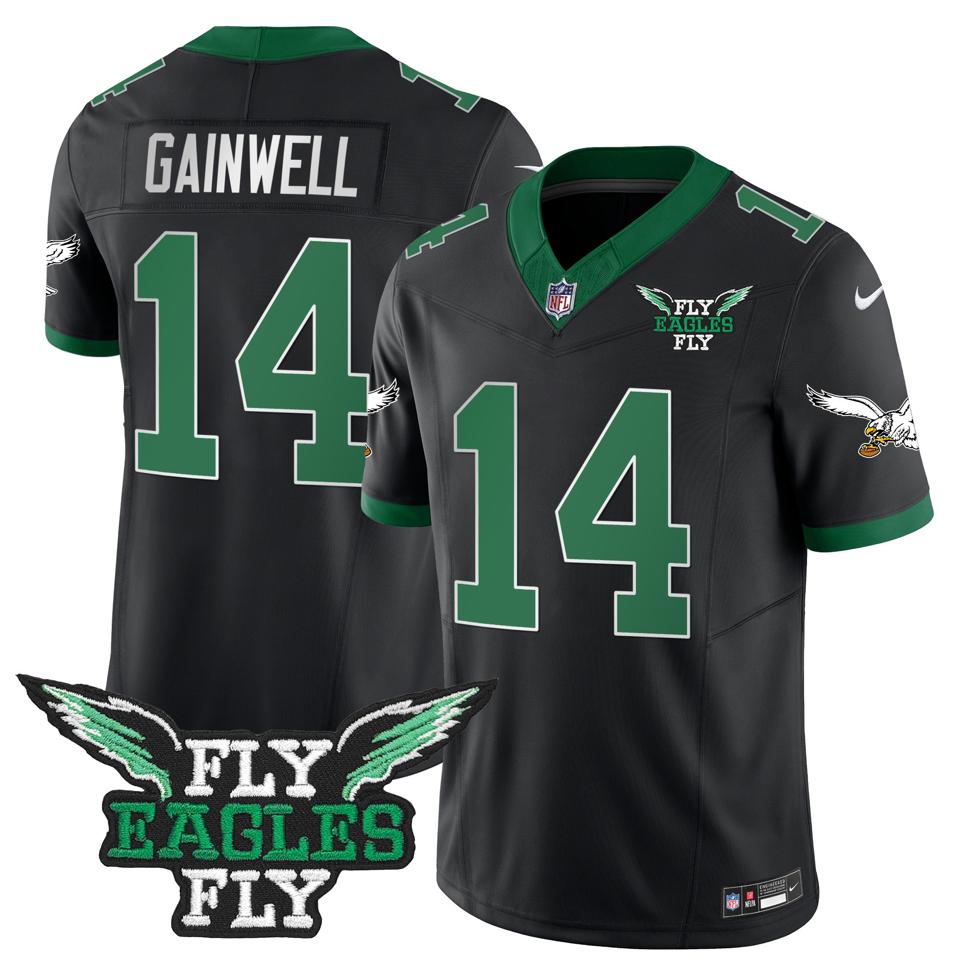 Kenneth Gainwell Men's Fly Philadelphia Eagles Fly Patch Throwback Kelly Green Vapor Black Jersey - All Stitched