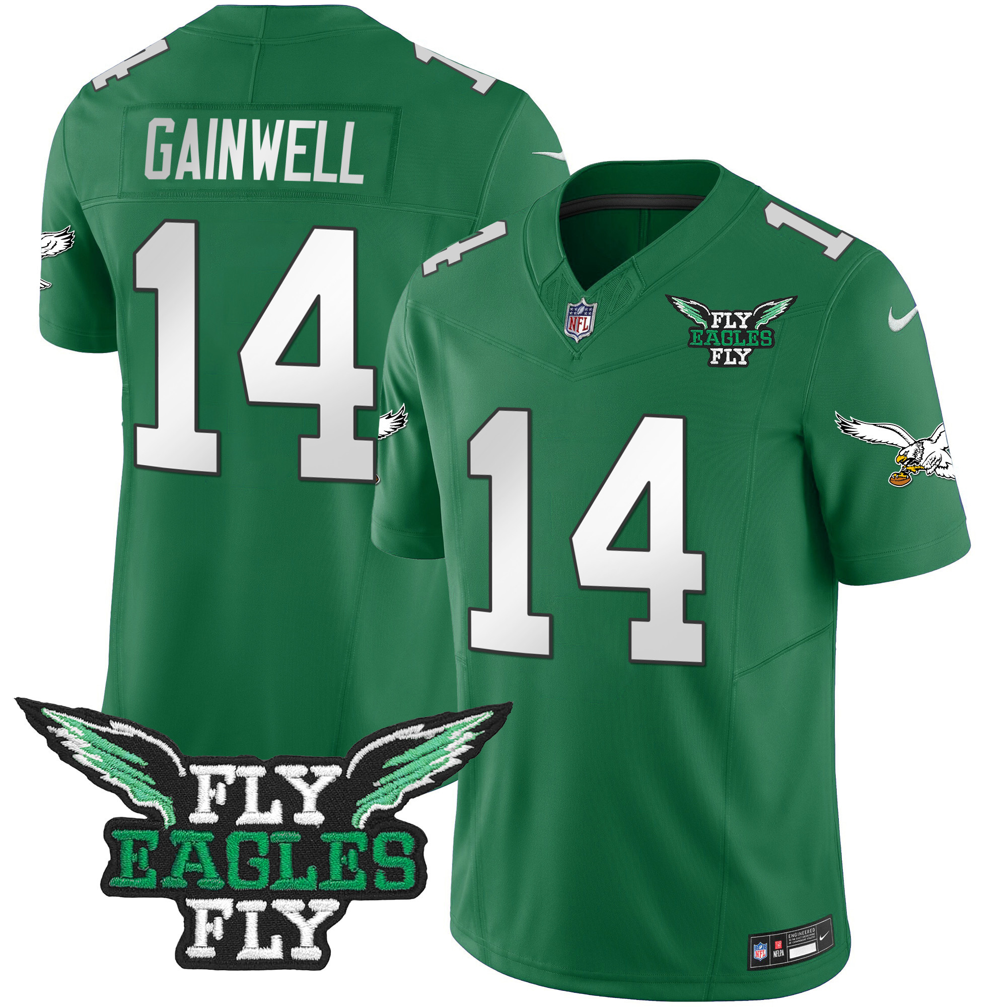 Kenneth Gainwell Men's Fly Philadelphia Eagles Fly Patch Throwback Kelly Green Vapor Jersey - All Stitched