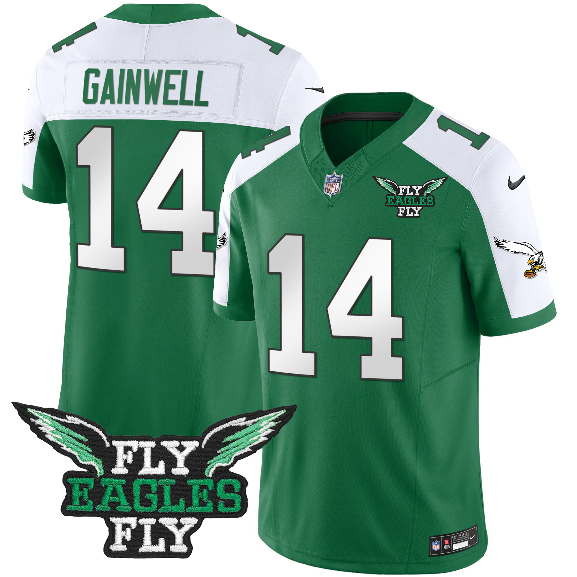 Kenneth Gainwell Men's Fly Philadelphia Eagles Fly Patch Throwback Kelly Green Vapor Kelly Alternate Jersey - All Stitched