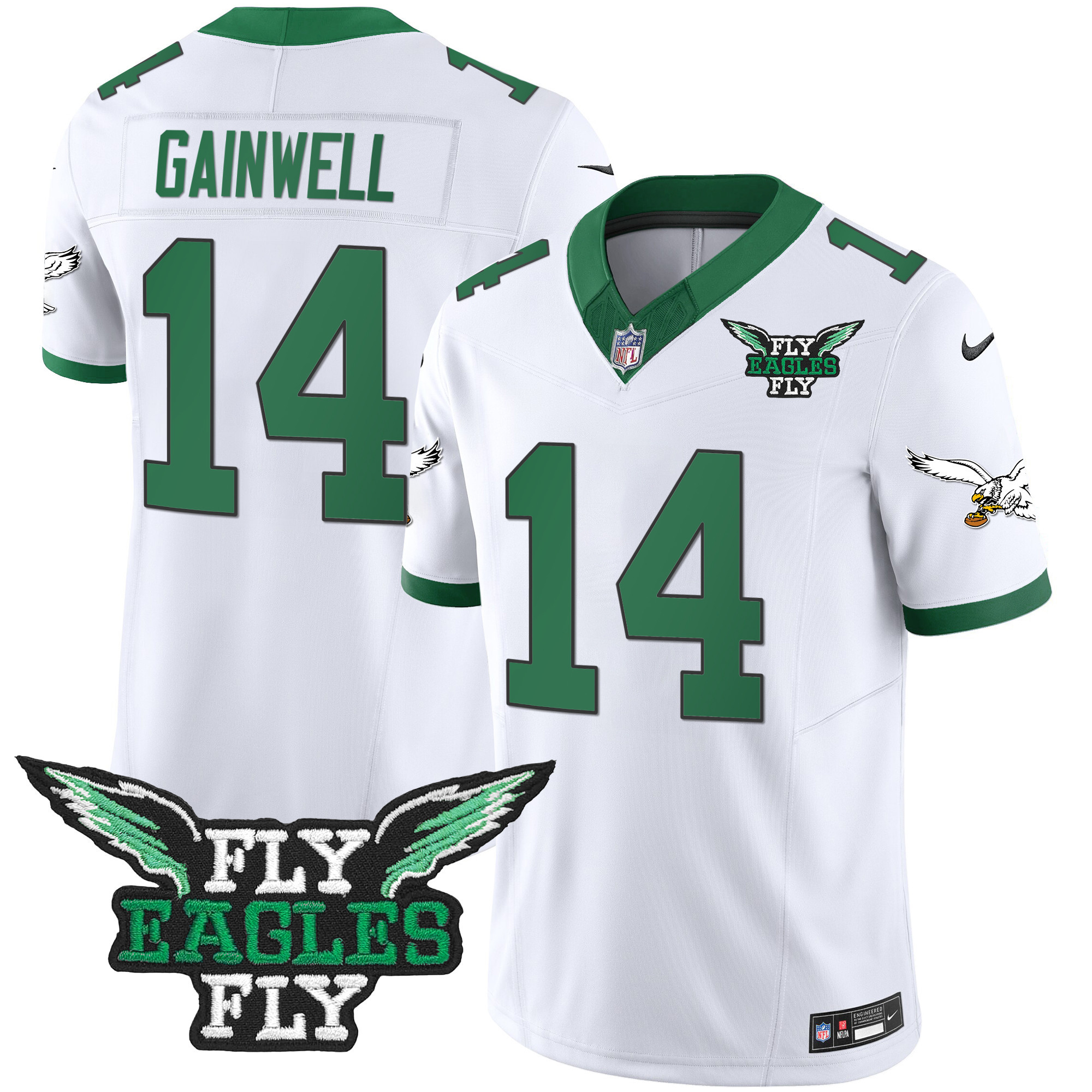 Kenneth Gainwell Men's Fly Philadelphia Eagles Fly Patch Throwback Kelly Green Vapor Kelly White Jersey - All Stitched