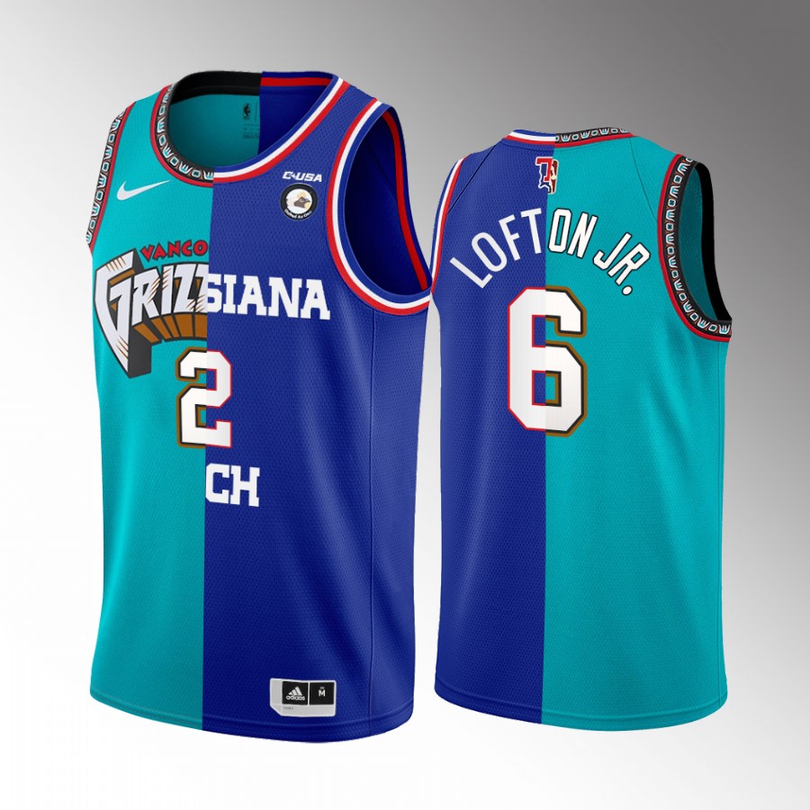 Kenneth Lofton Jr. Grizzlies #6 Split Louisiana Tech Bulldogs #2 Teal Blue Speical Jersey