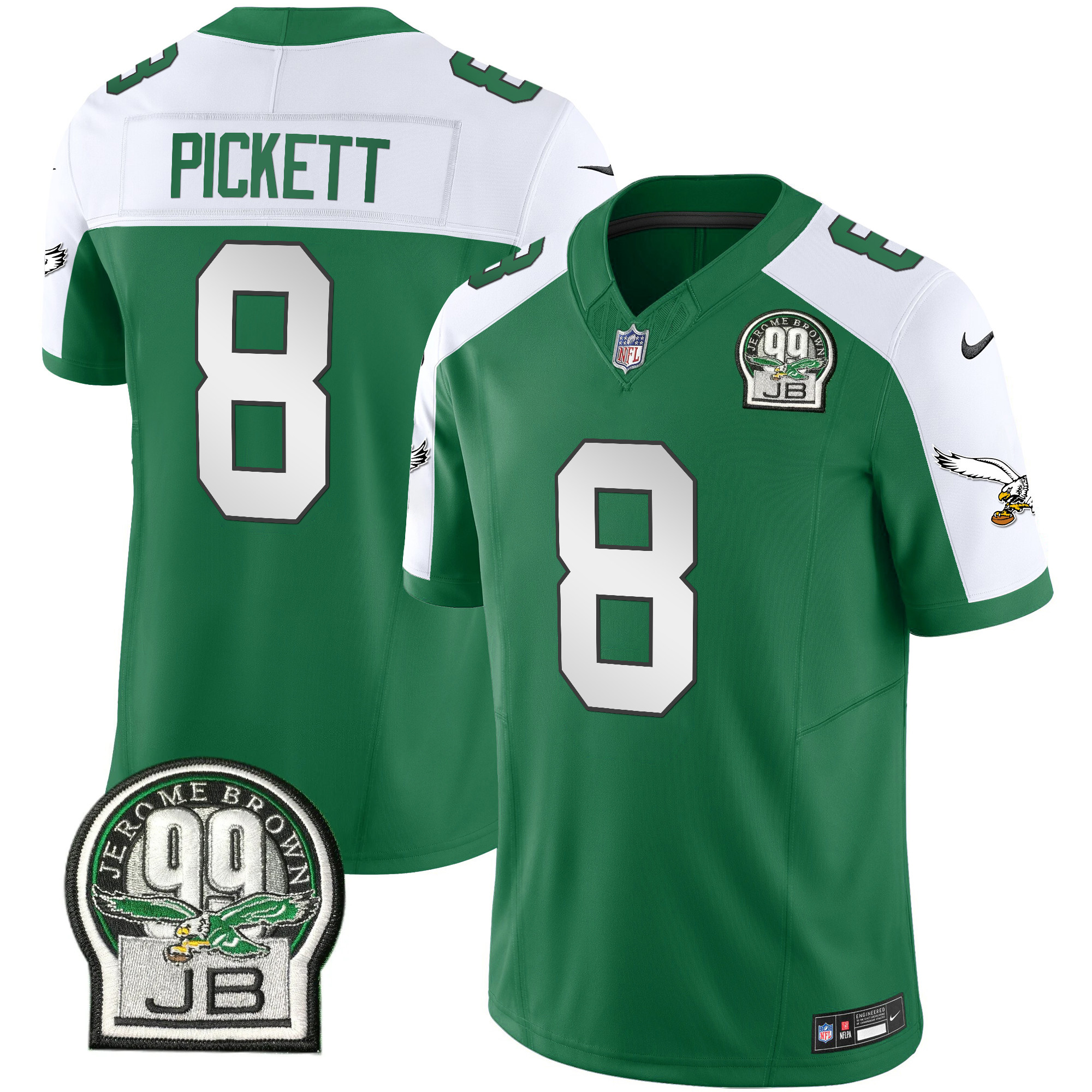 Kenny Pickett Men's Philadelphia Eagles Jerome Brown Patch Kelly Green Alternate V2 Kelly Alternate Jersey - All Stitched