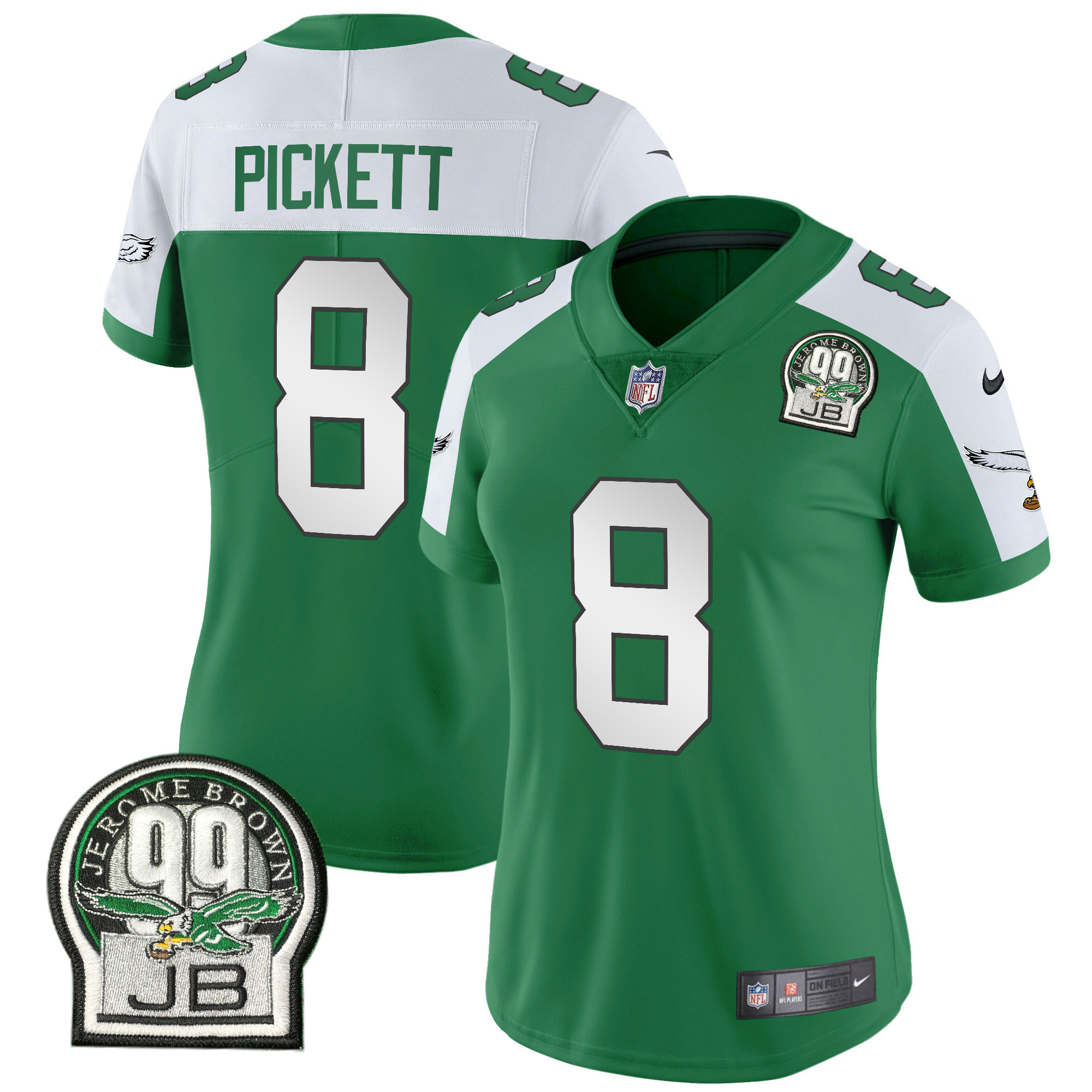 Kenny Pickett Women's Philadelphia Eagles Jerome Brown Patch Kelly Green Alternate V2 Kelly Alternate Jersey - All Stitched