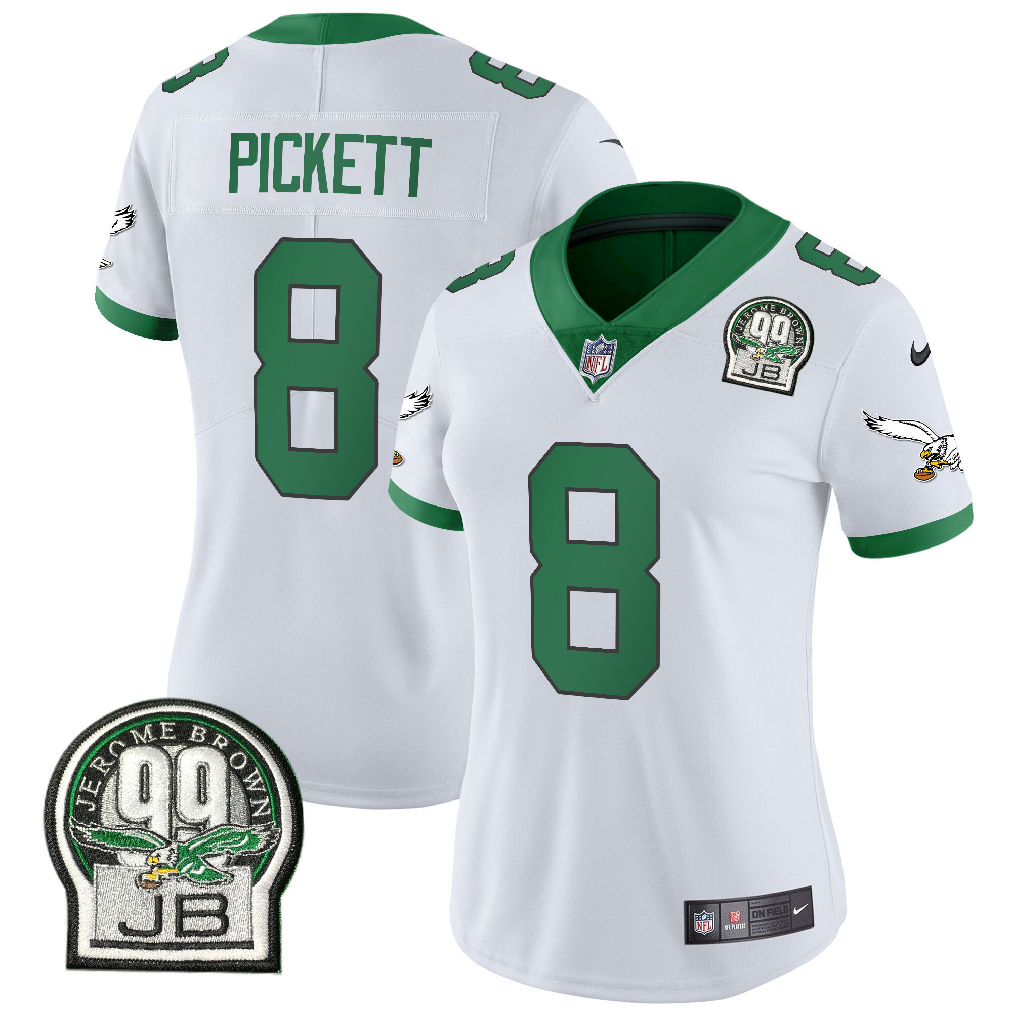 Kenny Pickett Women's Philadelphia Eagles Jerome Brown Patch Kelly Green Alternate V2 Kelly White Jersey - All Stitched