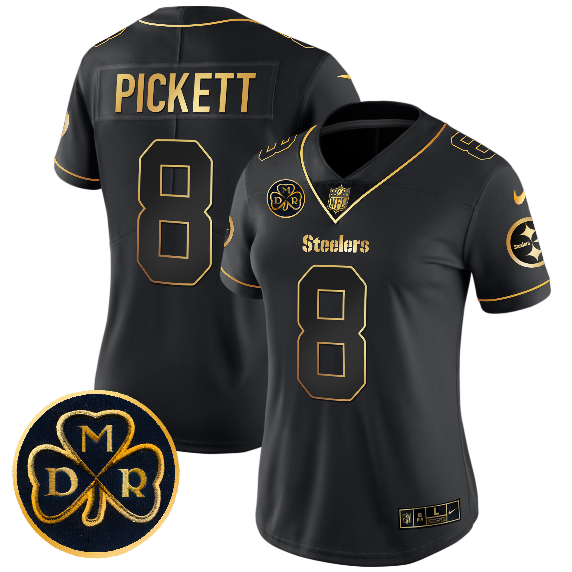 Kenny Pickett Women's Pittsburgh Steelers DMR Patch Gold Vapor Limited Black Gold Jersey - All Stitched