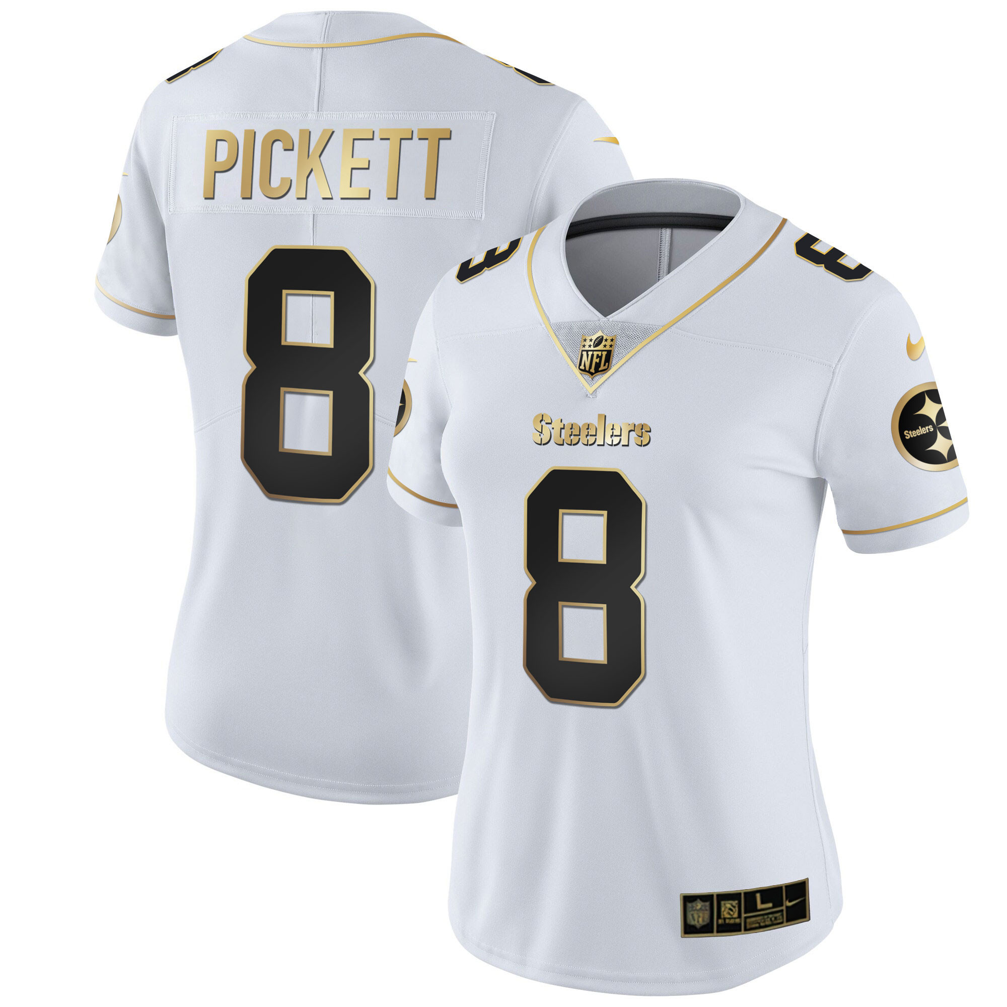 Kenny Pickett Women's Pittsburgh Steelers White Gold & Black Gold Jersey - All Stitched