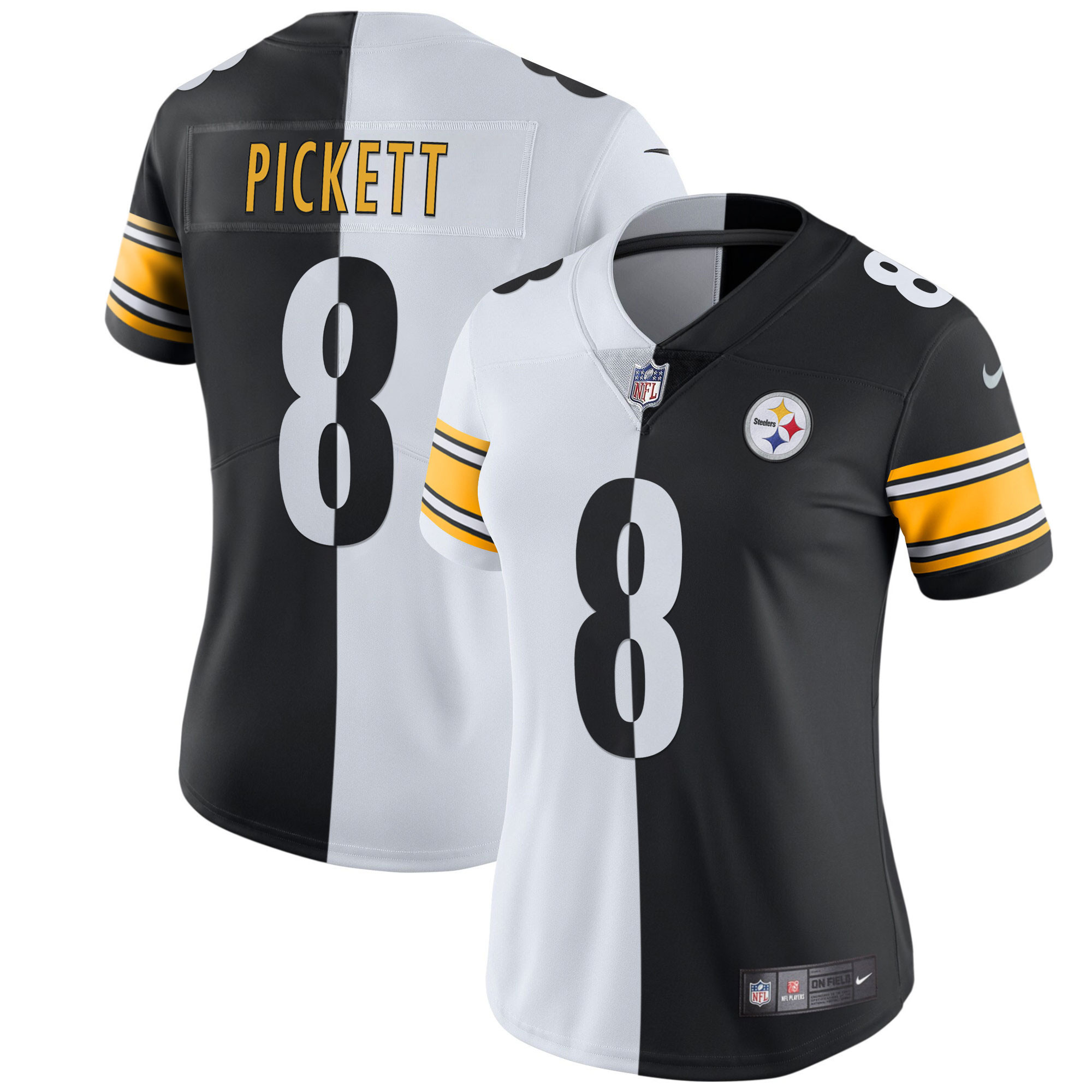 Kenny Pickett Women's Pittsburgh Steelers White Gold & Black Gold Split Jersey - All Stitched