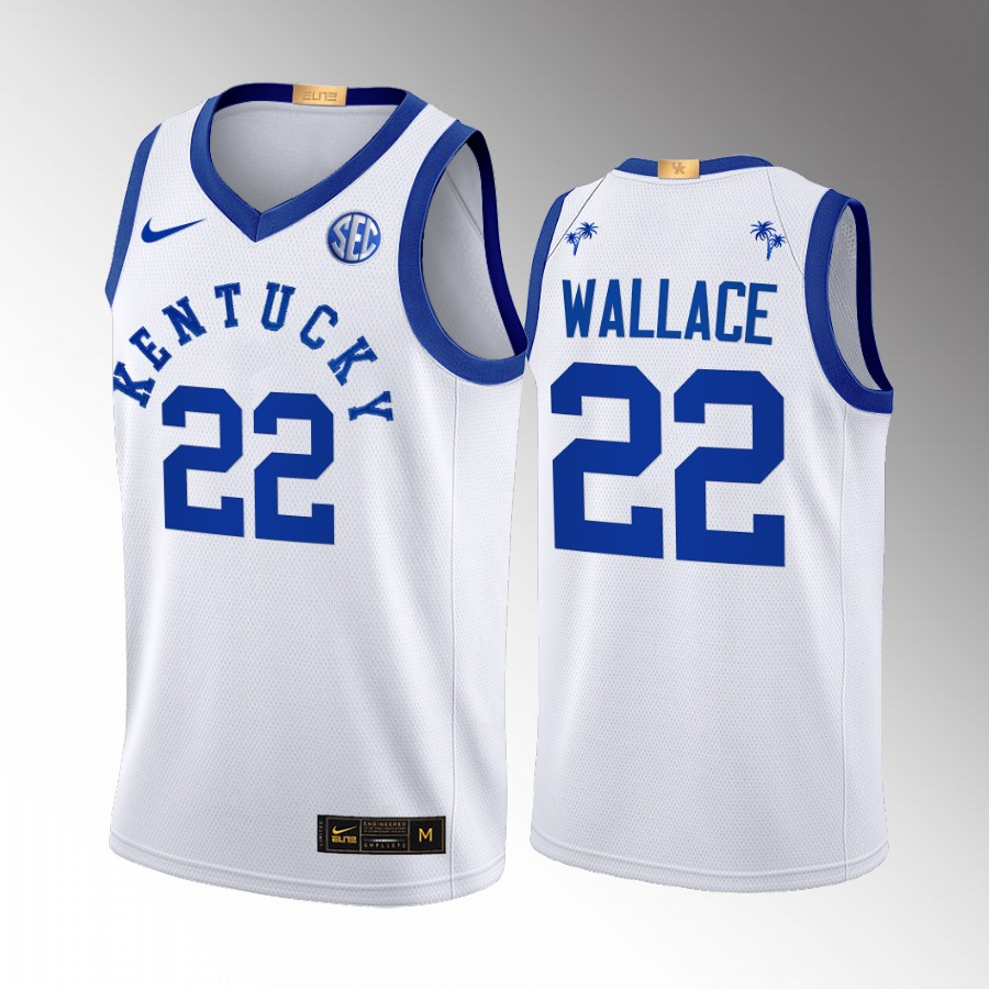 Kentucky Wildcats Cason Wallace Jersey 2022 Big Blue Bahamas White Uniform