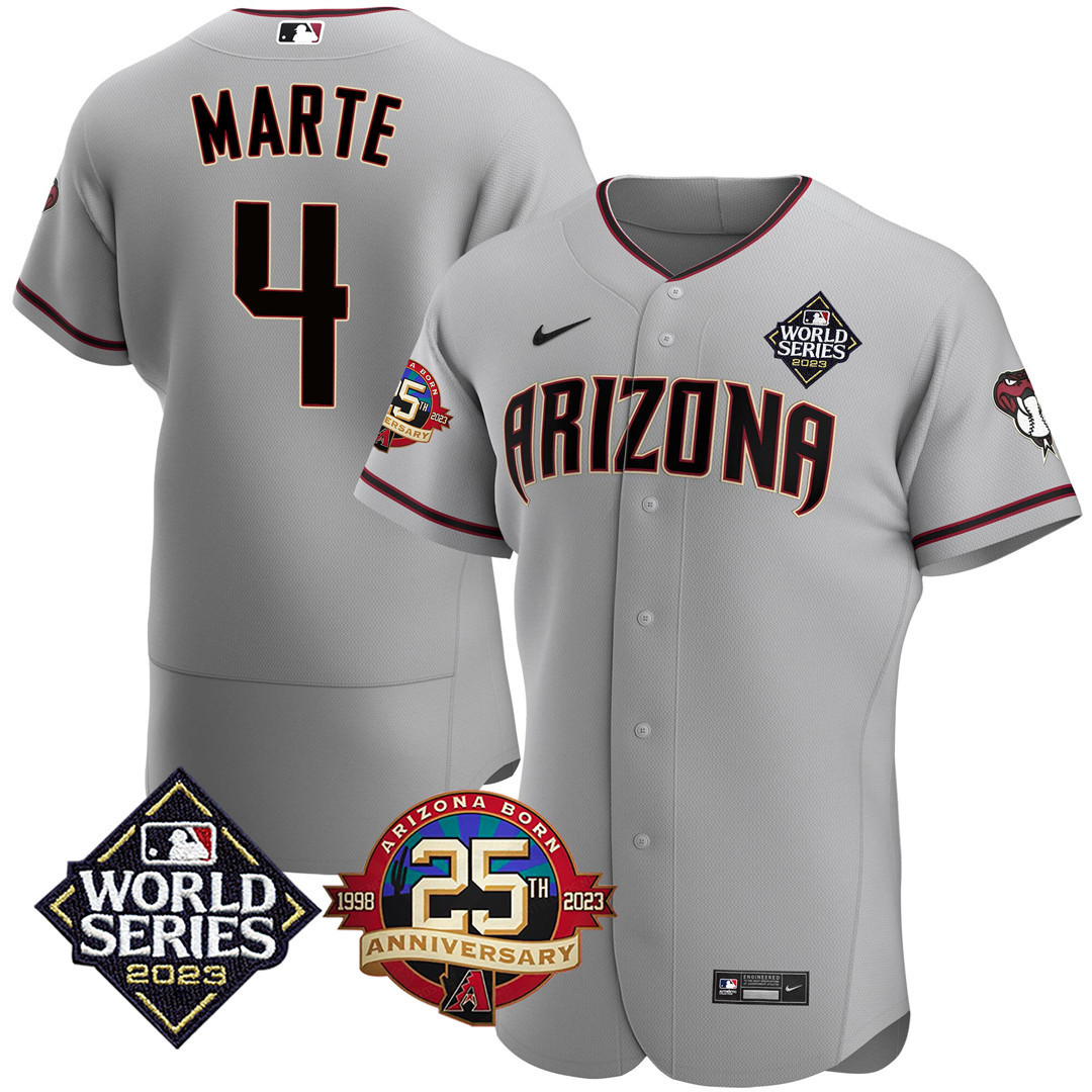 Ketel Marte Men's Arizona Diamondbacks 2023 World Series & 25th Anniversary Patch Grey Jersey - All Stitched