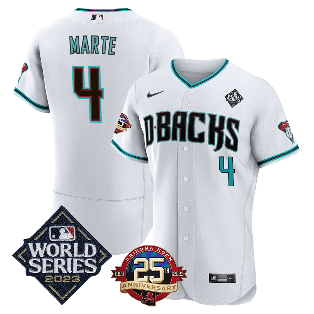 Ketel Marte Men's Arizona Diamondbacks 2023 World Series & 25th Anniversary Patch White Jersey - All Stitched