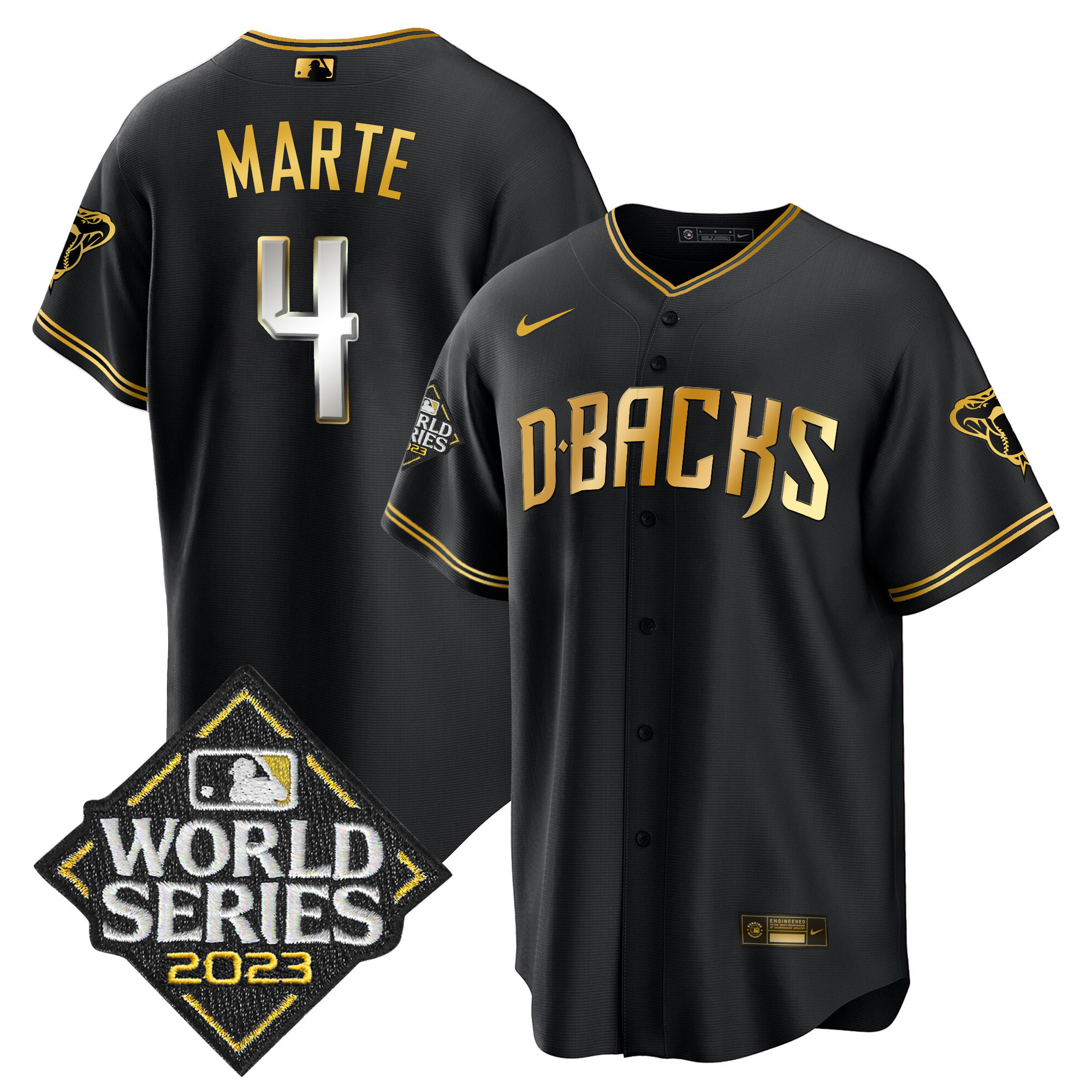 Ketel Marte Men's Arizona Diamondbacks 2023 World Series Cool Base Gold Black Limited Jersey - All Stitched