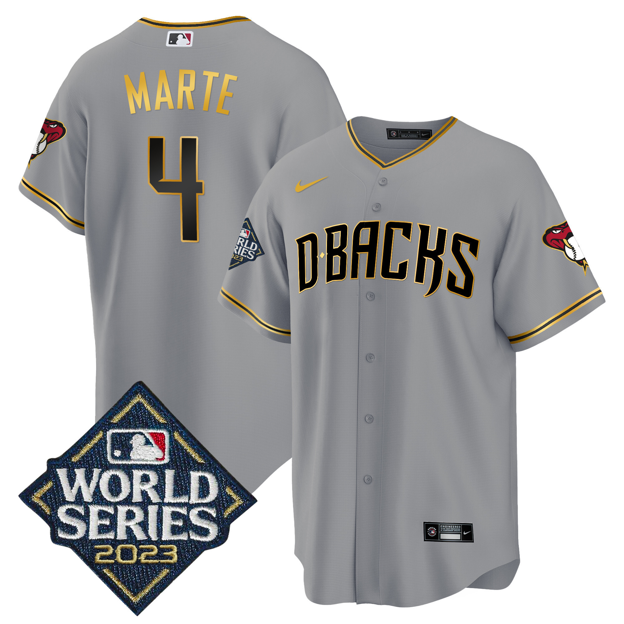 Ketel Marte Men's Arizona Diamondbacks 2023 World Series Cool Base Gold Gray Gold Jersey - All Stitched