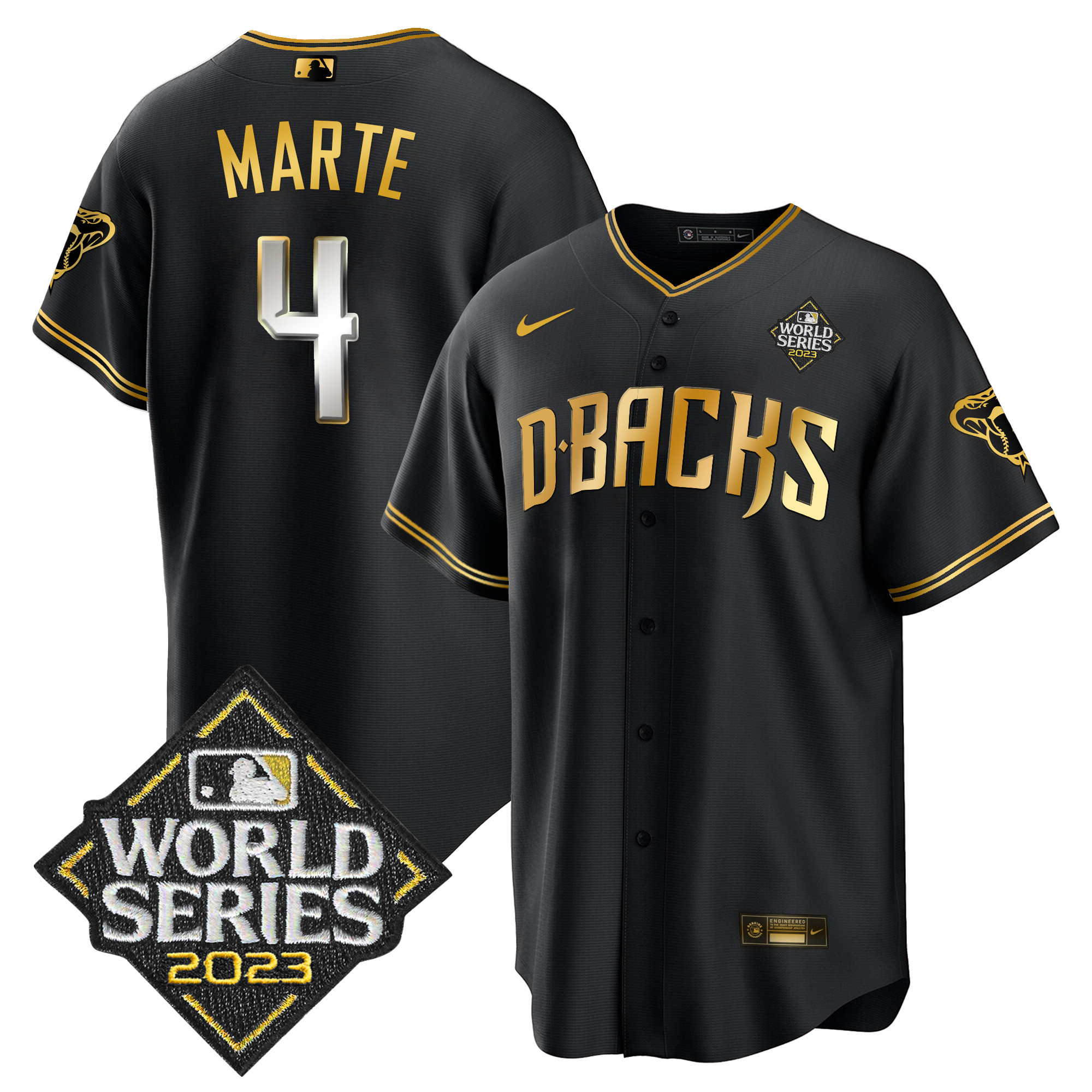 Ketel Marte Men's Arizona Diamondbacks 2023 World Series Cool Base Gold V2 Black Limited Jersey - All Stitched
