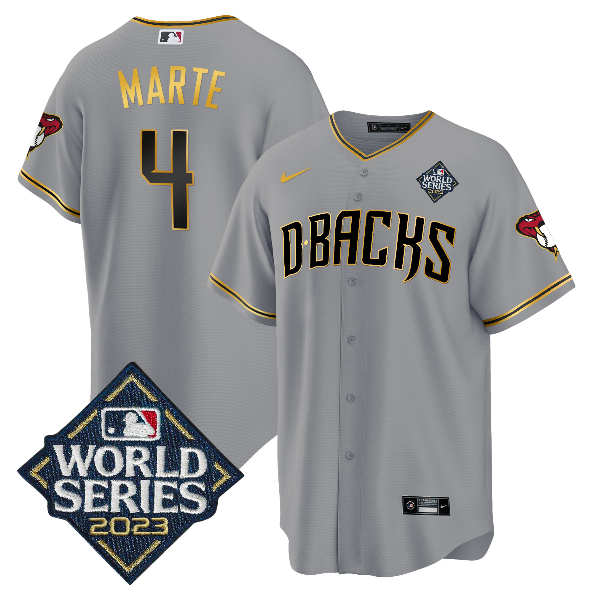 Ketel Marte Men's Arizona Diamondbacks 2023 World Series Cool Base Gold V2 Gray Gold Jersey - All Stitched