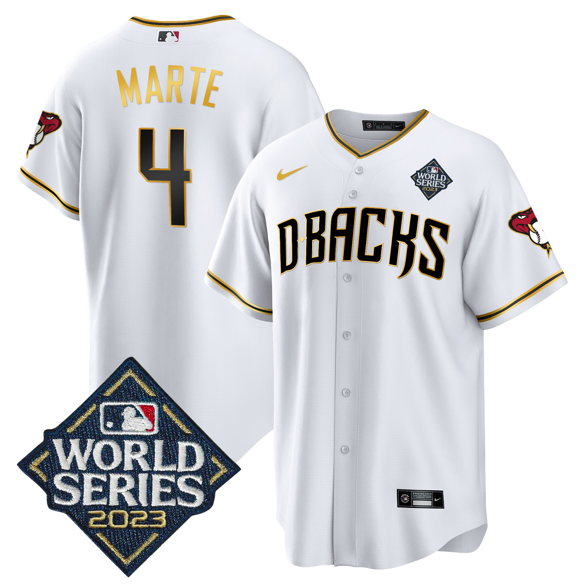 Ketel Marte Men's Arizona Diamondbacks 2023 World Series Cool Base Gold V2 White Gold Jersey - All Stitched