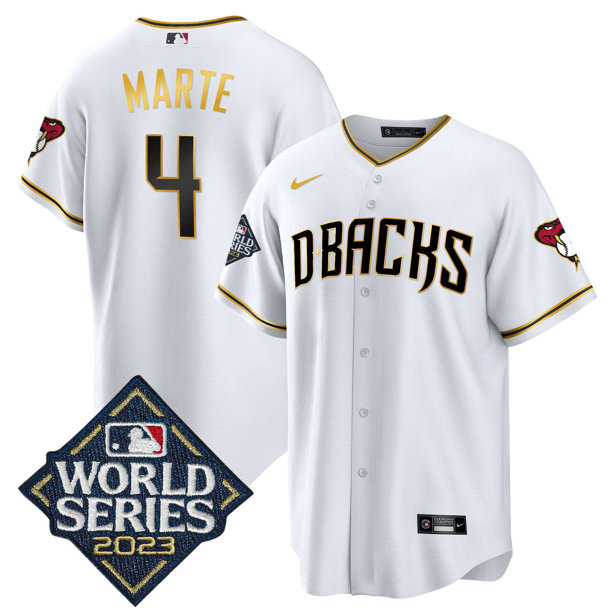 Ketel Marte Men's Arizona Diamondbacks 2023 World Series Cool Base Gold White Gold Jersey - All Stitched
