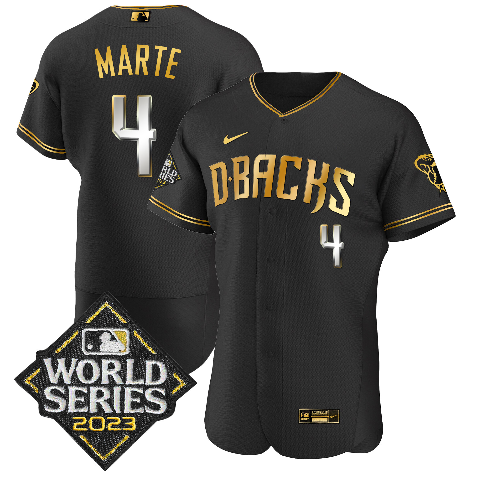 Ketel Marte Men's Arizona Diamondbacks 2023 World Series Flex Base Gold Black Limited Jersey - All Stitched