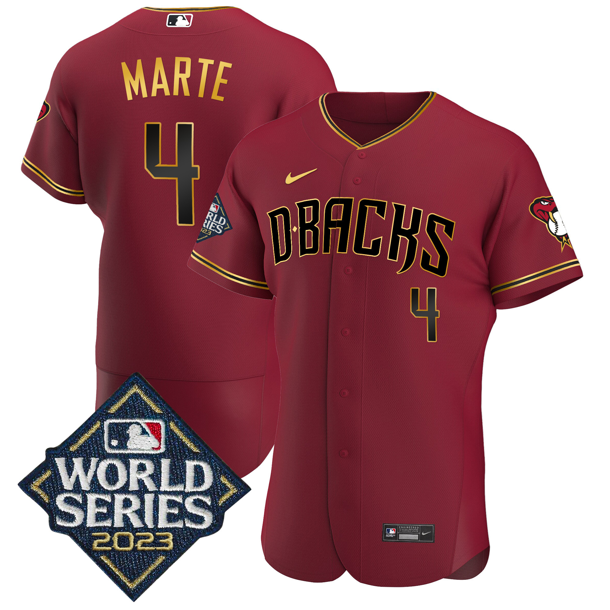 Ketel Marte Men's Arizona Diamondbacks 2023 World Series Flex Base Gold Crimson Gold Jersey - All Stitched