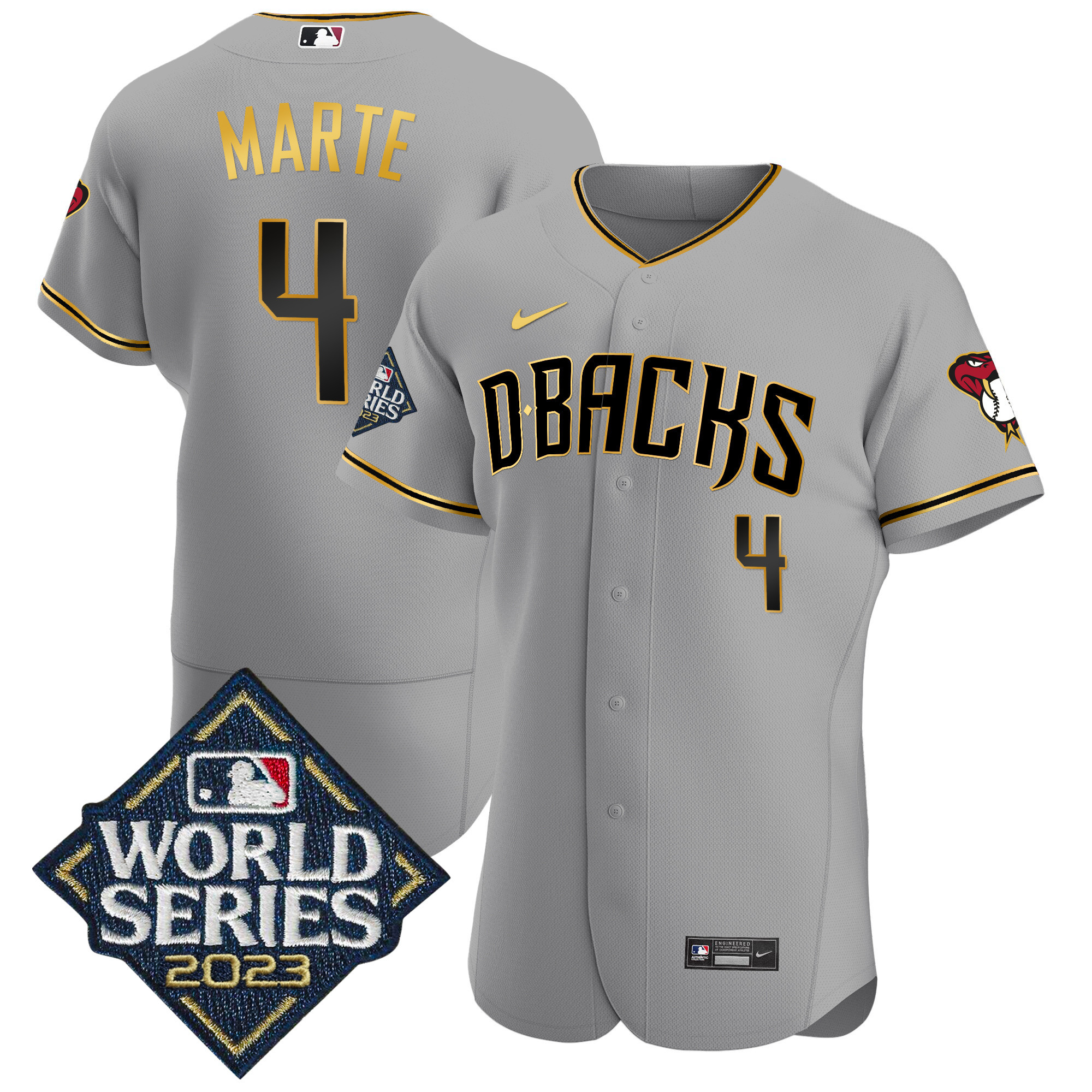 Ketel Marte Men's Arizona Diamondbacks 2023 World Series Flex Base Gold Gray Gold Jersey - All Stitched