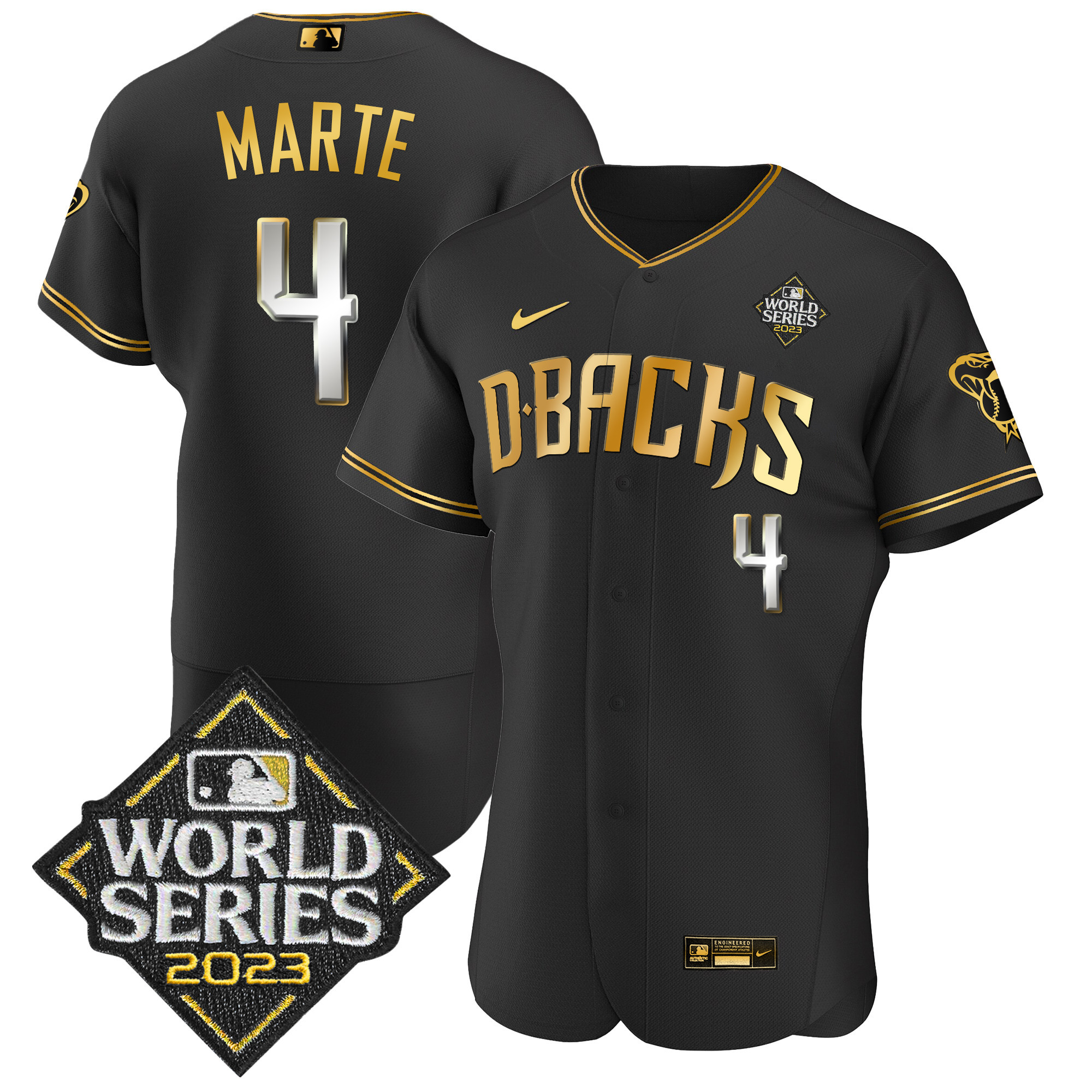 Ketel Marte Men's Arizona Diamondbacks 2023 World Series Flex Base Gold V2 Black Limited Jersey - All Stitched
