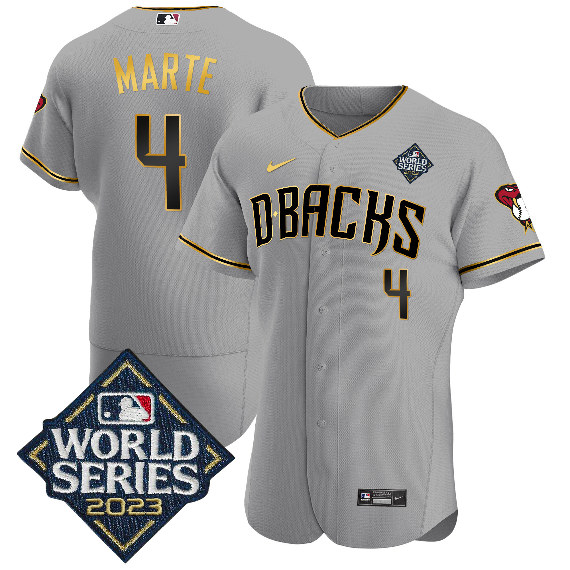 Ketel Marte Men's Arizona Diamondbacks 2023 World Series Flex Base Gold V2 Gray Gold Jersey - All Stitched