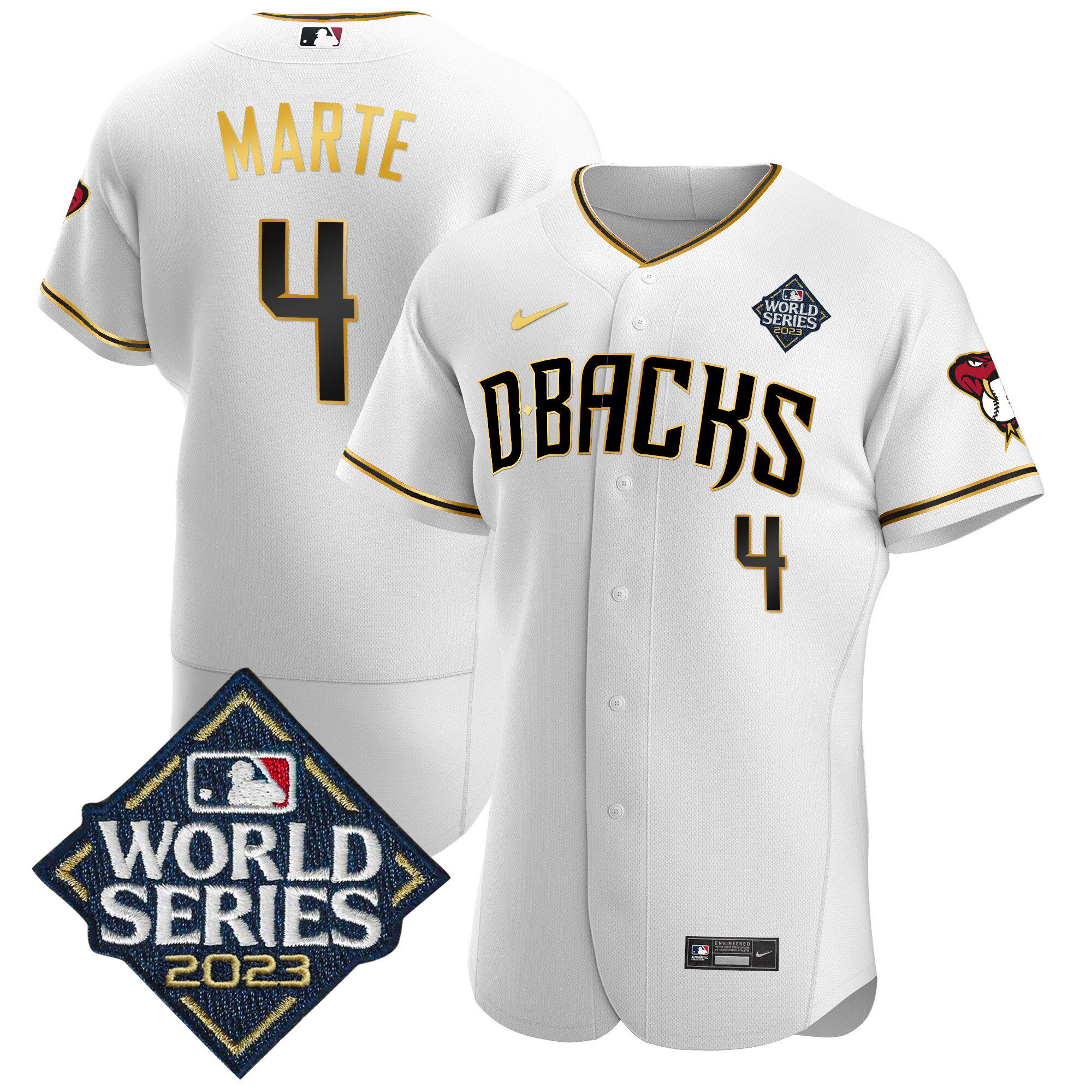 Ketel Marte Men's Arizona Diamondbacks 2023 World Series Flex Base Gold V2 White Gold Jersey - All Stitched