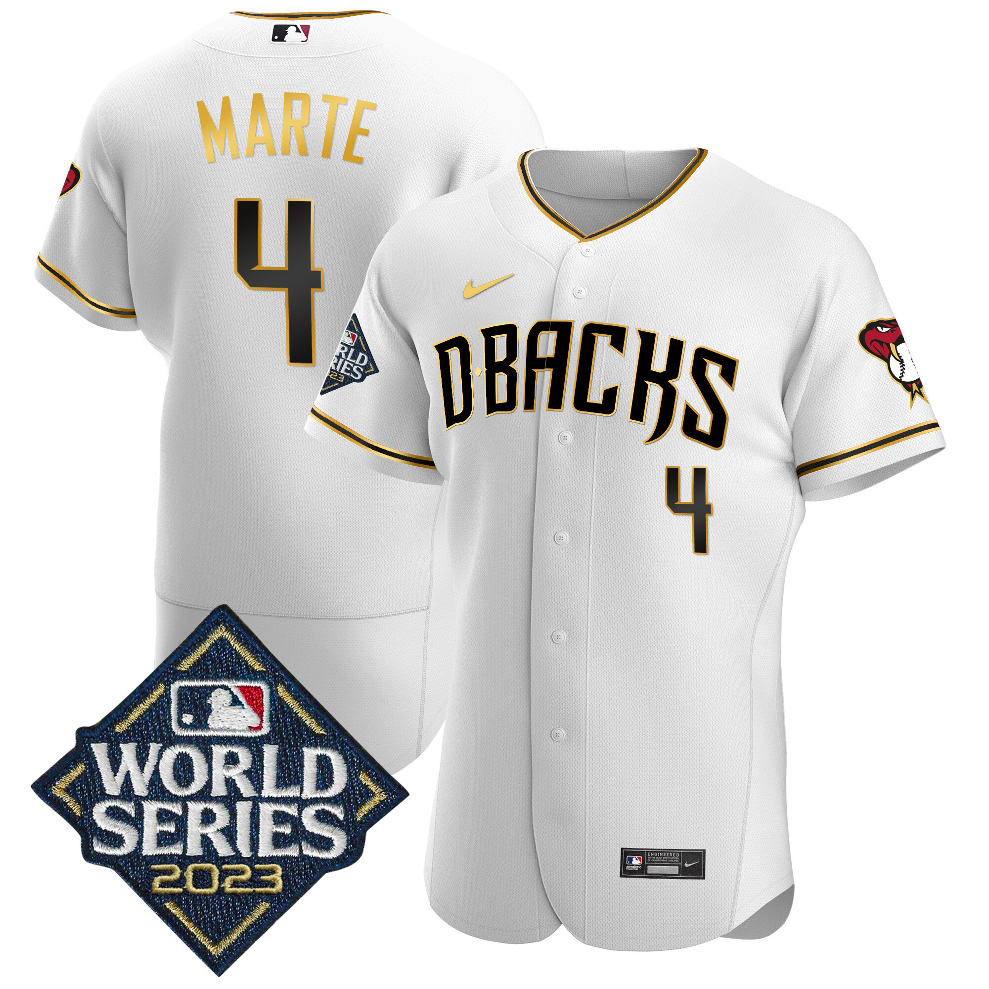 Ketel Marte Men's Arizona Diamondbacks 2023 World Series Flex Base Gold White Gold Jersey - All Stitched