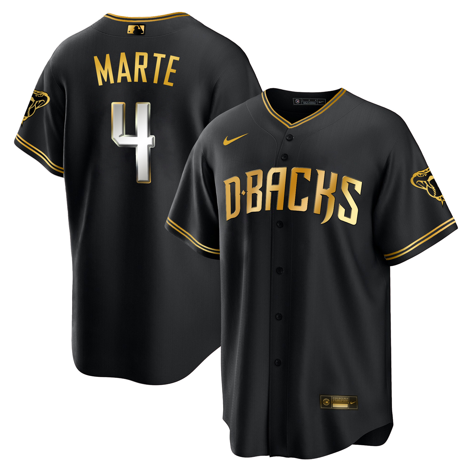 Ketel Marte Men's Arizona Diamondbacks Cool Base Gold Trim Black Limited Jersey - All Stitched