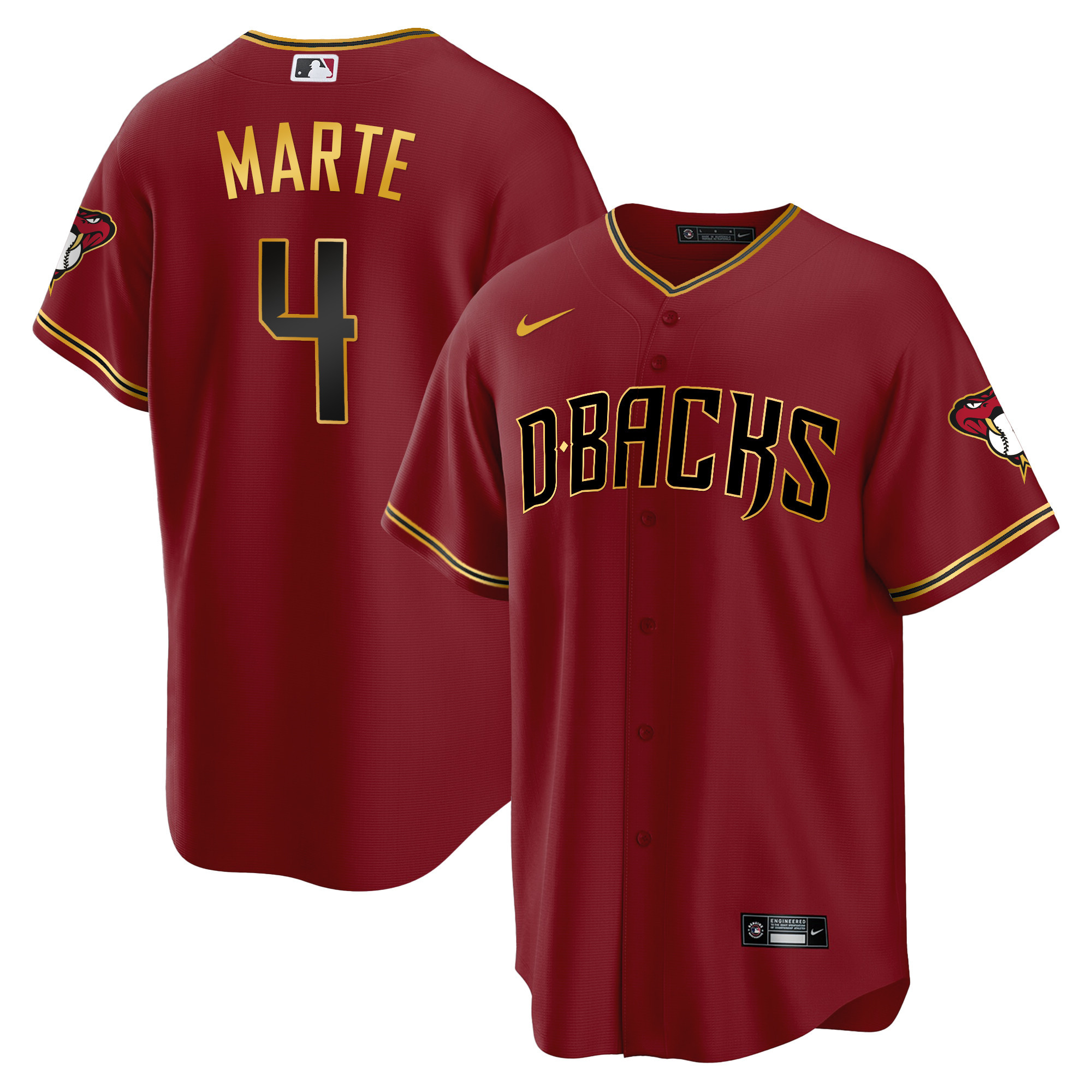 Ketel Marte Men's Arizona Diamondbacks Cool Base Gold Trim Crimson Gold Jersey - All Stitched