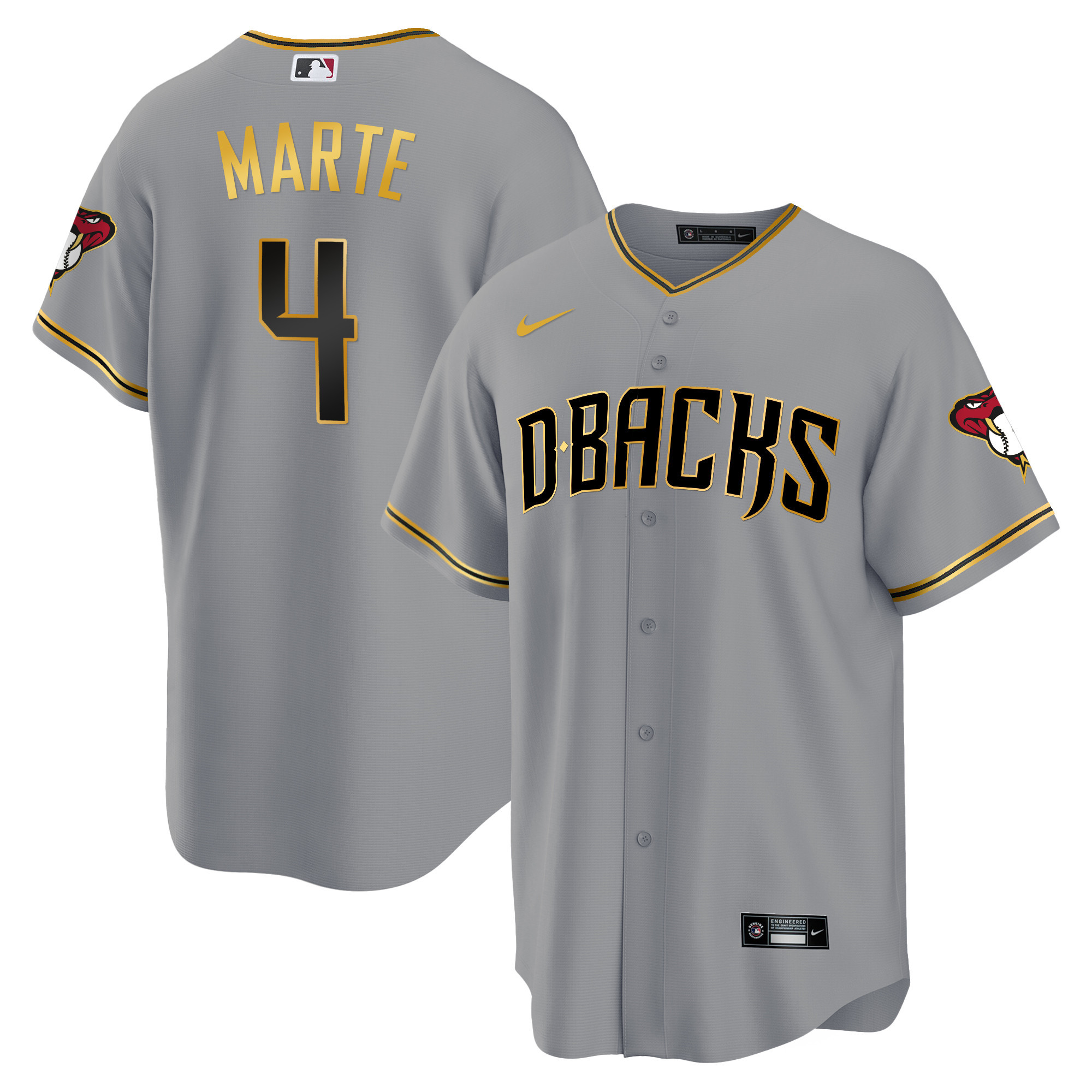 Ketel Marte Men's Arizona Diamondbacks Cool Base Gold Trim Gray Gold Jersey - All Stitched
