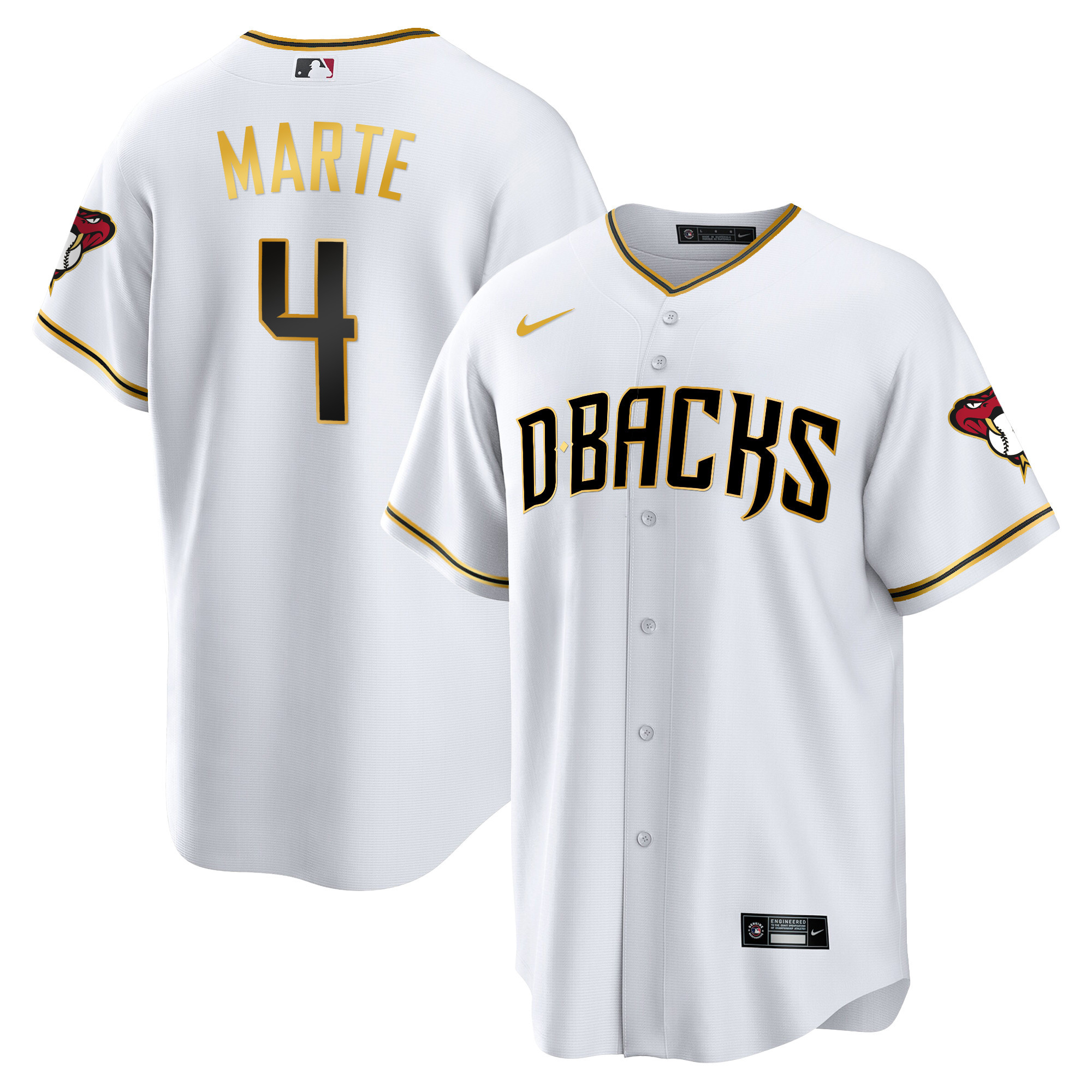Ketel Marte Men's Arizona Diamondbacks Cool Base Gold Trim White Gold Jersey - All Stitched