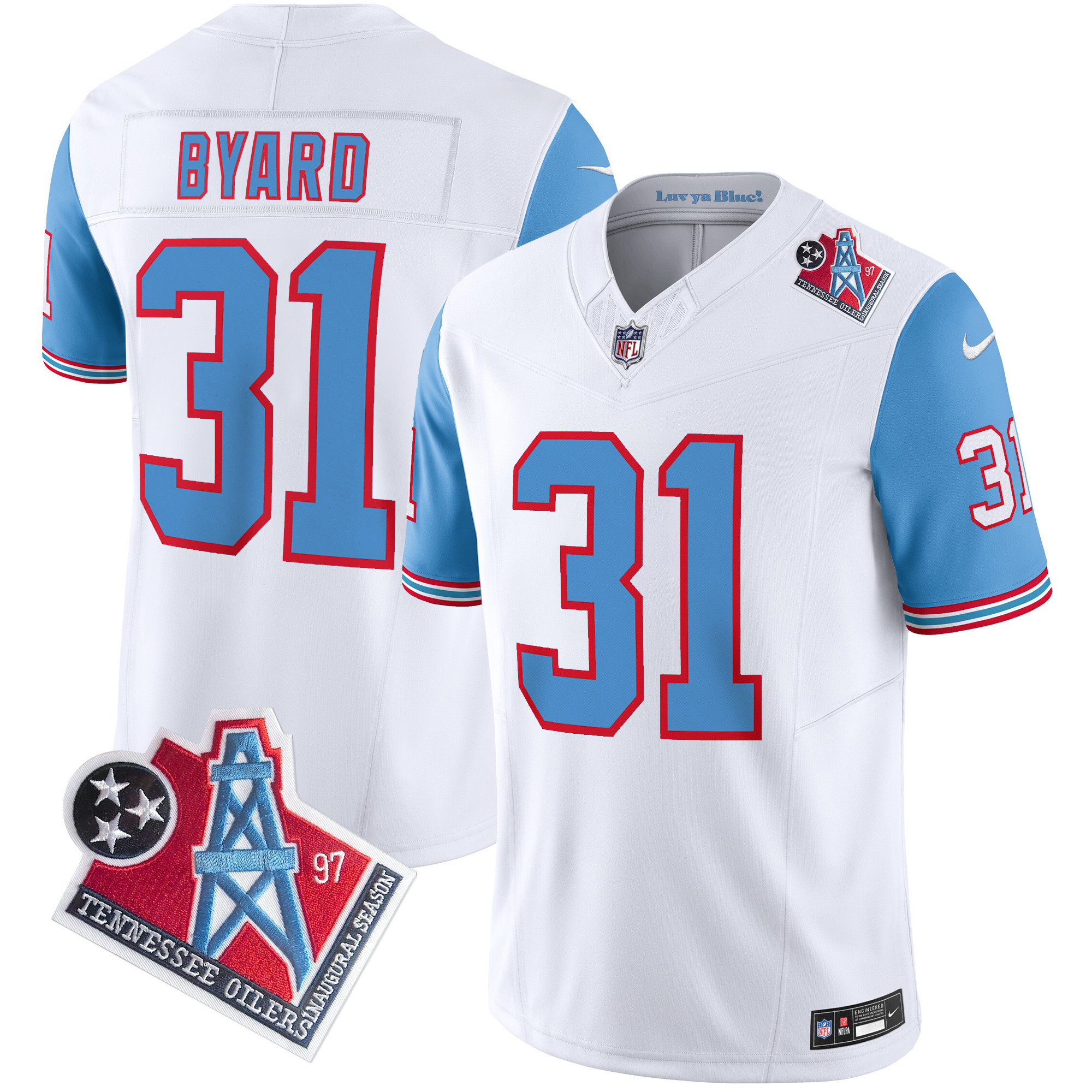 Kevin Byard Men's Tennessee Titans 1997 Throwback Limited Vapor Blue Sleeves Jersey - All Stitched 