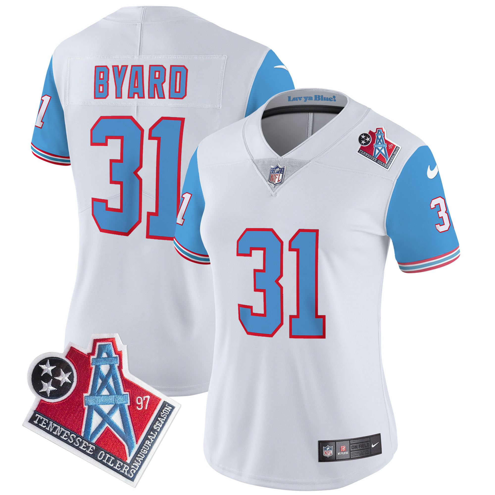 Kevin Byard Women's Tennessee Titans 1997 Throwback Limited Vapor Blue Sleeves Jersey - All Stitched 