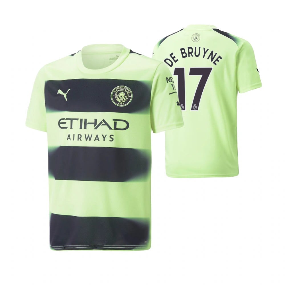 Kevin De Bruyne 17 Manchester City 2022-23 Third Youth Jersey – Neon Green
