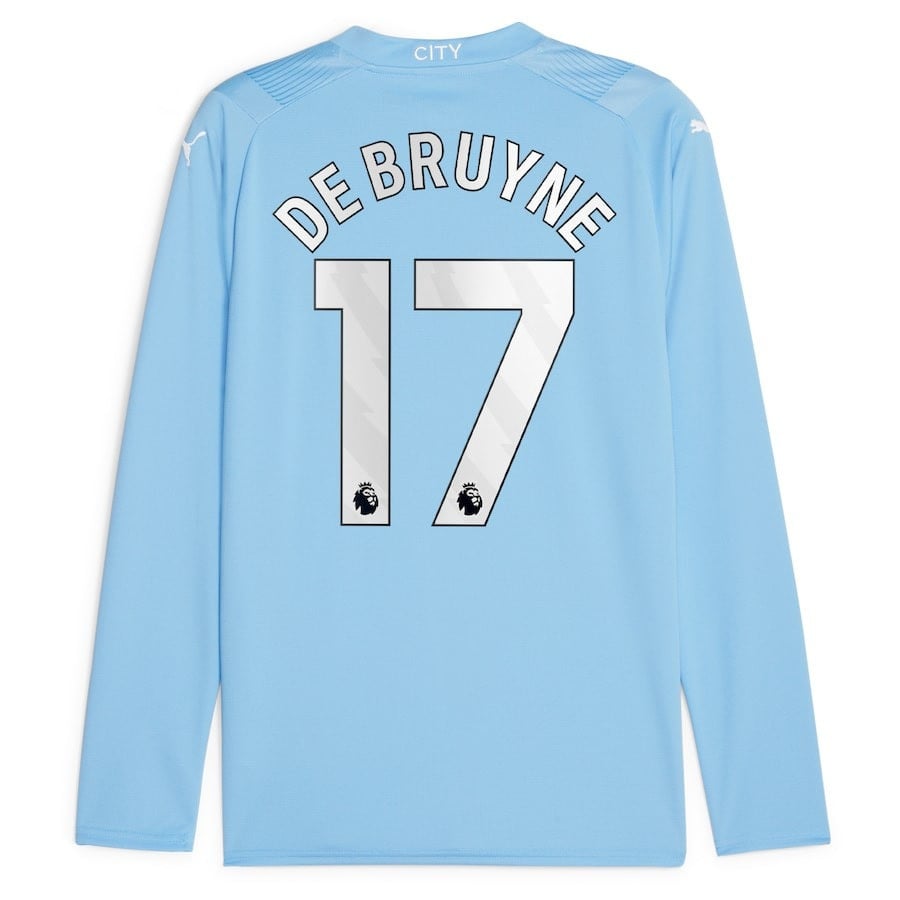 Kevin De Bruyne 17 Manchester City 2023/24 Home Long Sleeve Jersey – Sky Blue