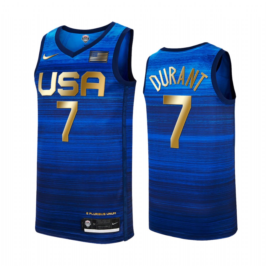 Kevin Durant USA #7 Blue 2021 Tokyo Olymipcs Gold Winner 4 Consecutive Jersey