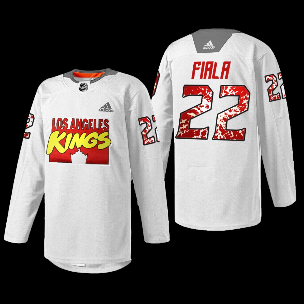 Kevin Fiala Los Angeles Kings Marvel Super Hero Jersey White #22 Warmup