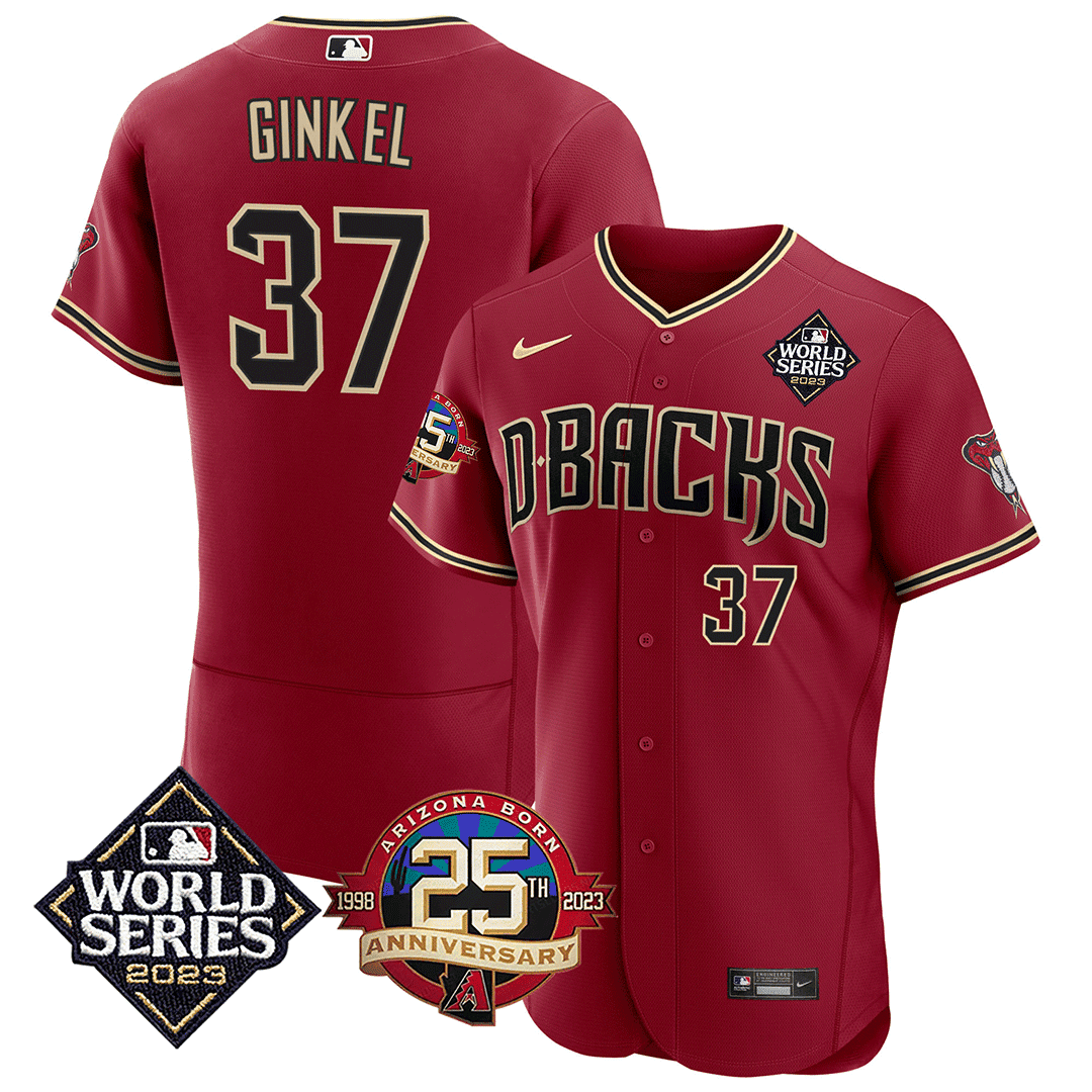 Kevin Ginkel Men's Arizona Diamondbacks 2023 World Series & 25th Anniversary Patch Red Jersey - All Stitched