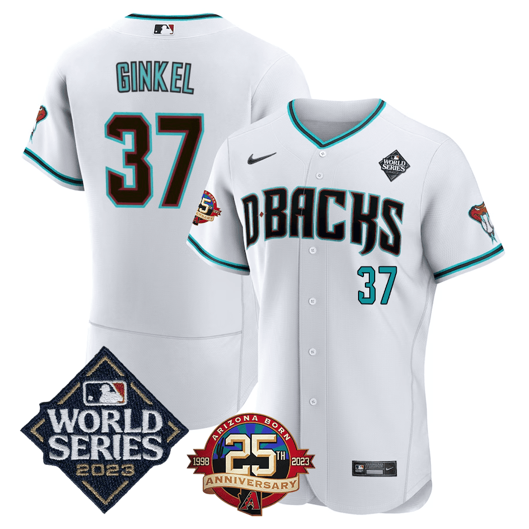 Kevin Ginkel Men's Arizona Diamondbacks 2023 World Series & 25th Anniversary Patch White Jersey - All Stitched