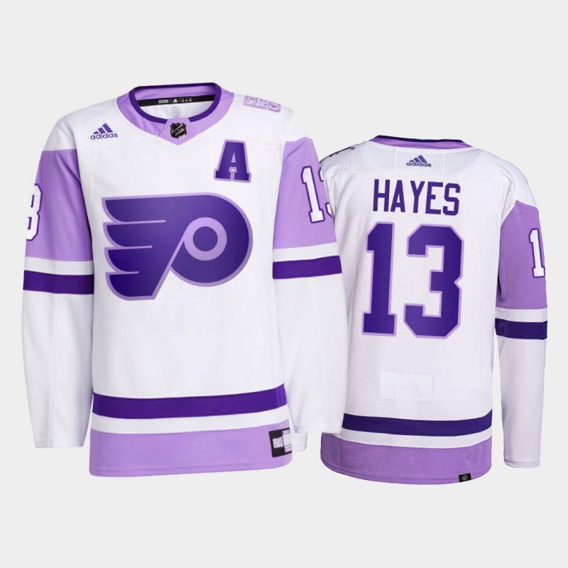 Kevin Hayes #13 Philadelphia Flyers 2021 FightsCancer White Primegreen Jersey