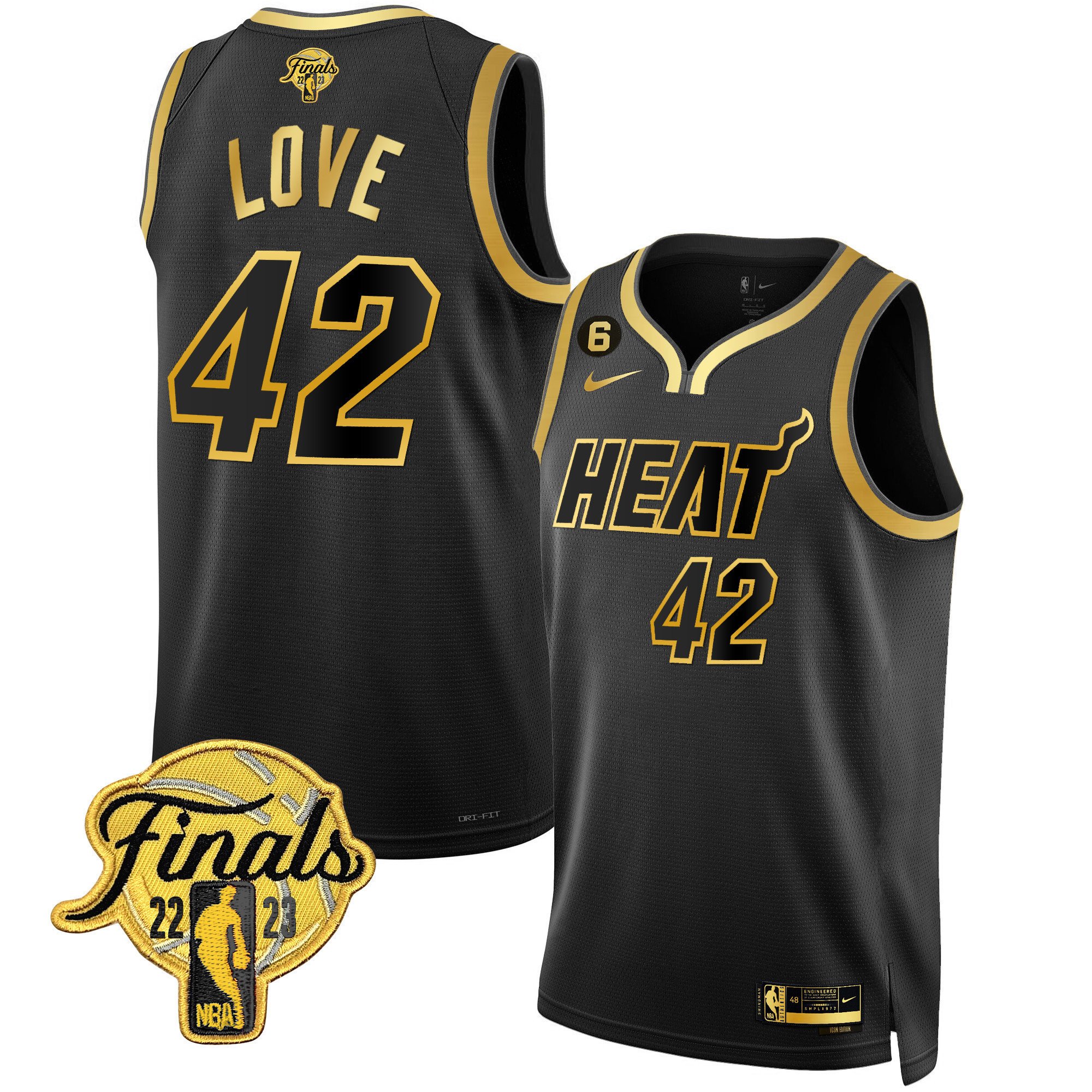Kevin Love Men's Miami Heat 2023 Finals Patch Collection Black Gold Jersey - All Stitched