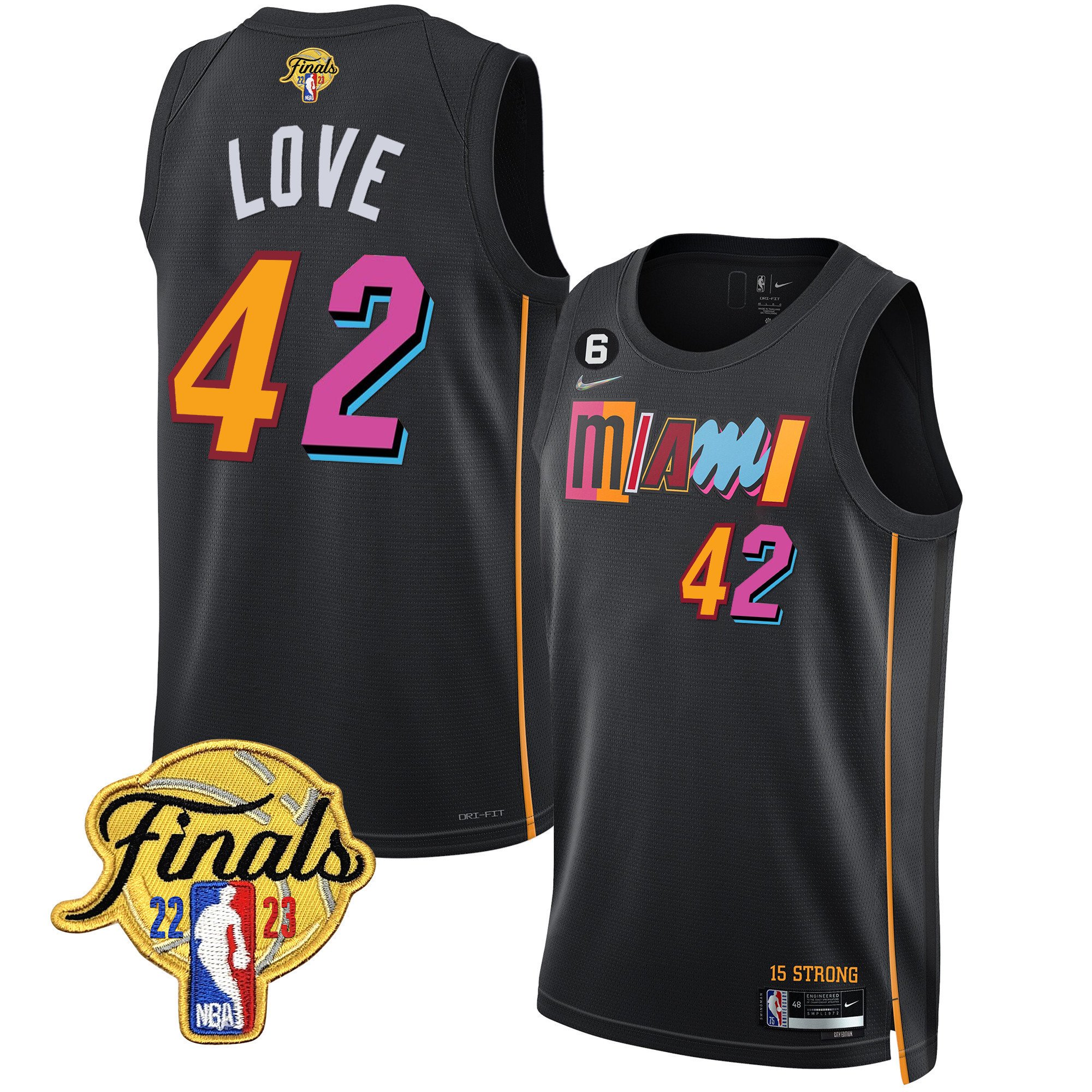 Kevin Love Men's Miami Heat 2023 Finals Patch Collection V2 City Black Jersey - All Stitched