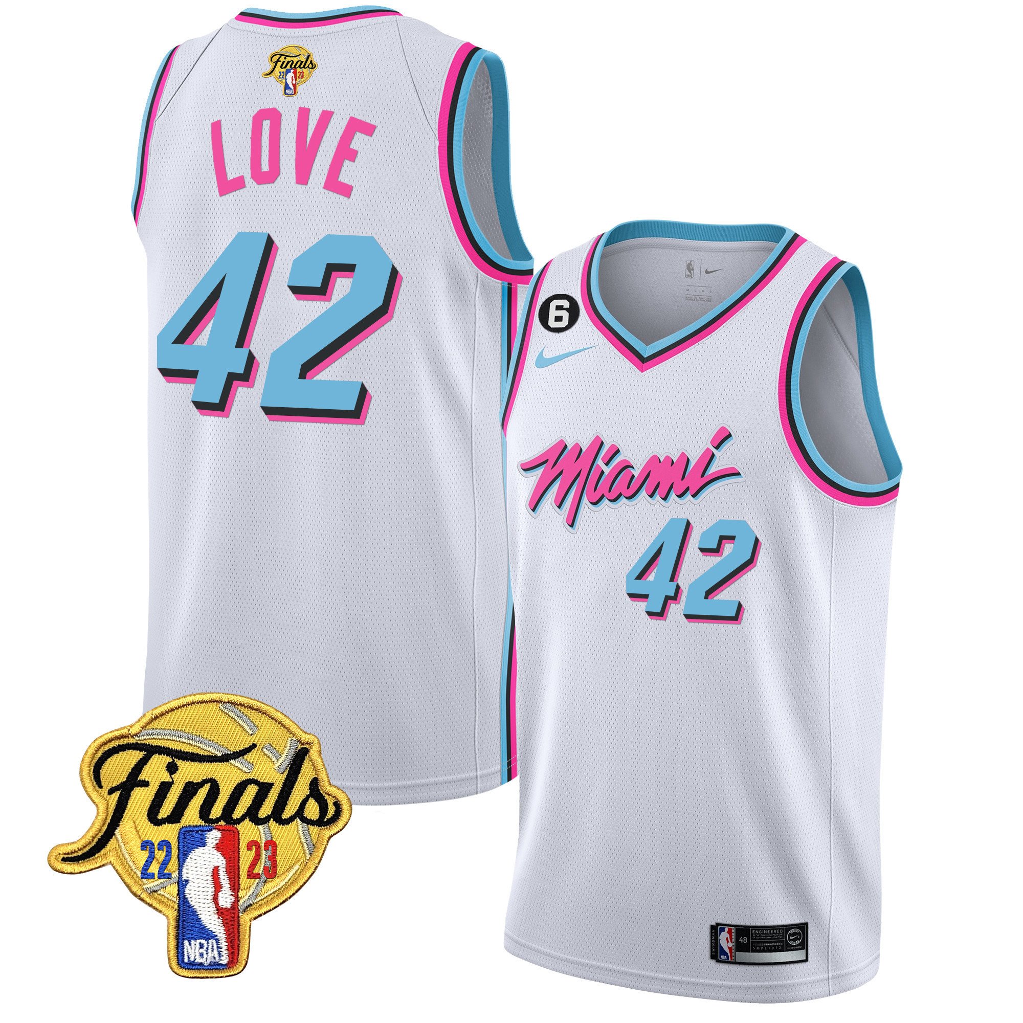Kevin Love Men's Miami Heat 2023 Finals Patch Collection V4 Vice White Jersey - All Stitched